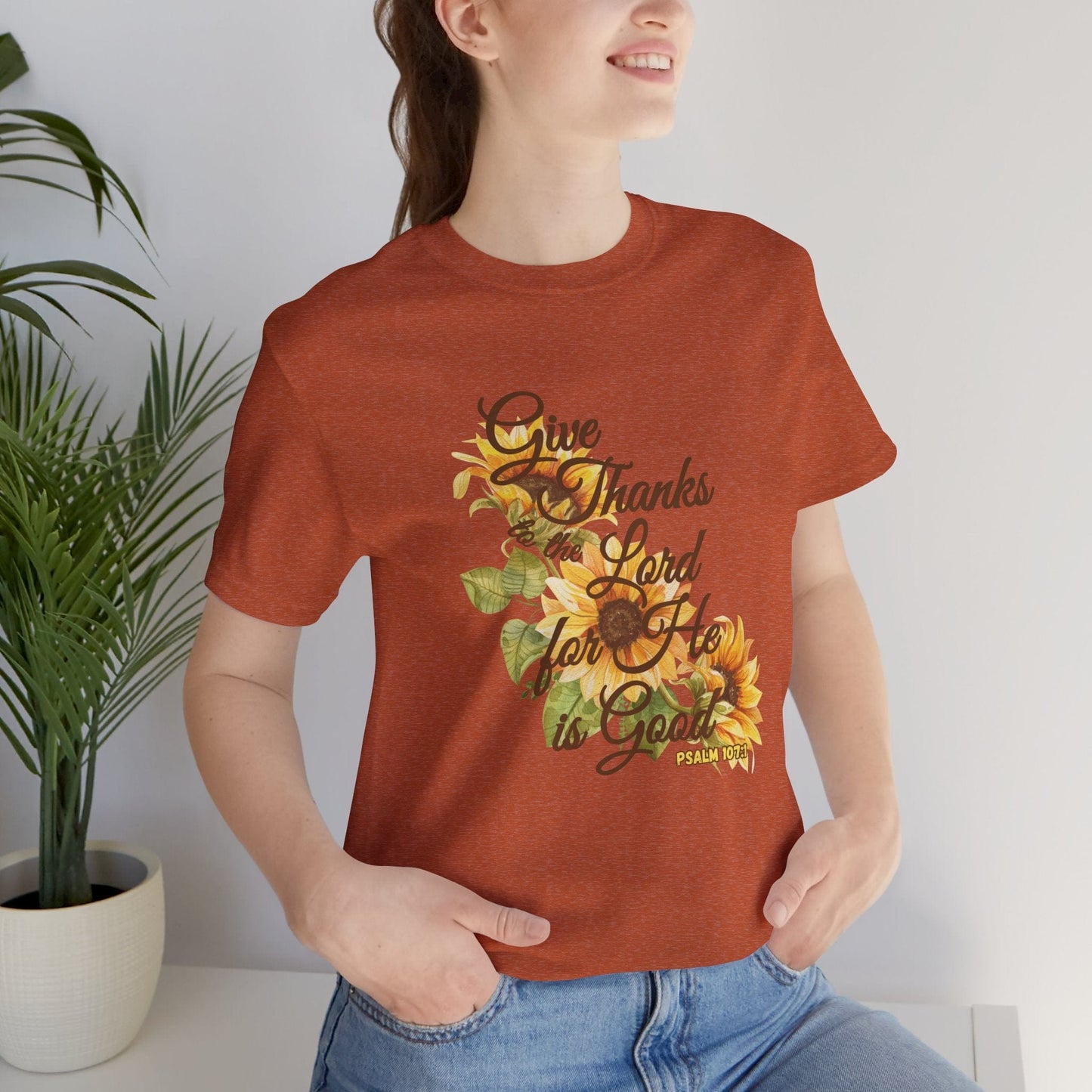 Give Thanks to the Lord Sunflower T-Shirt | Fall Christian Apparel Inspired by Psalm 107:1
