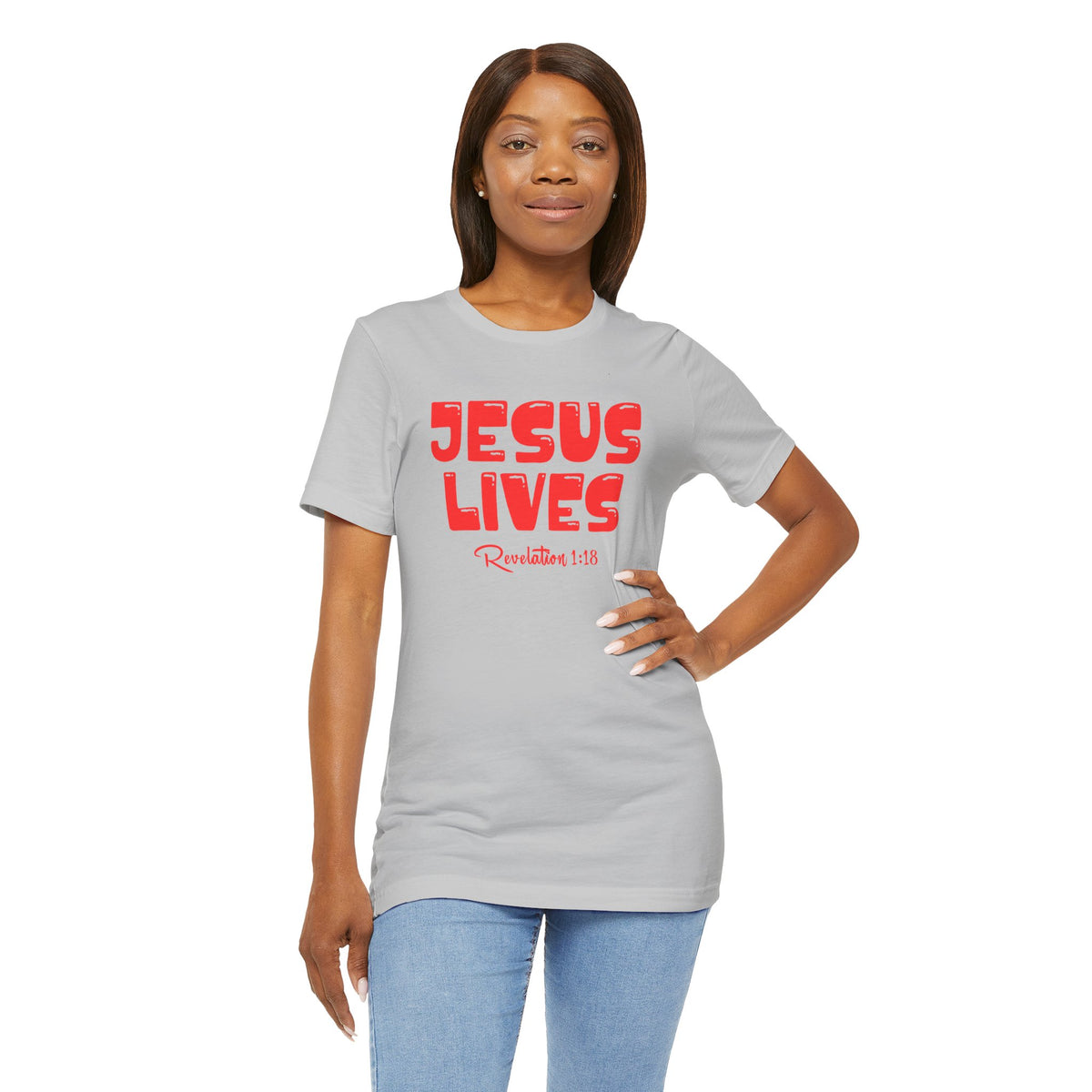 Jesus Lives Revelation 1:18 Bella Canvas T-Shirt | Red Letter Bible Verse Tee