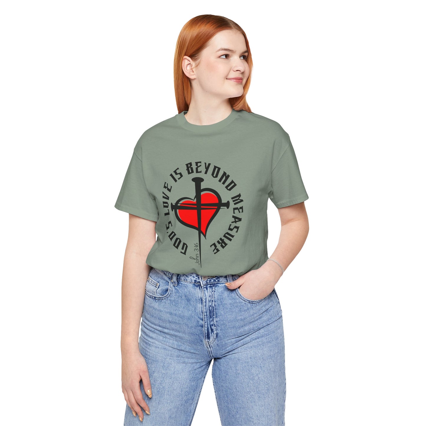 Love Beyond Measure Nail Cross Bella Canvas T-Shirt | John 3:16 Unisex Scripture Art Tee