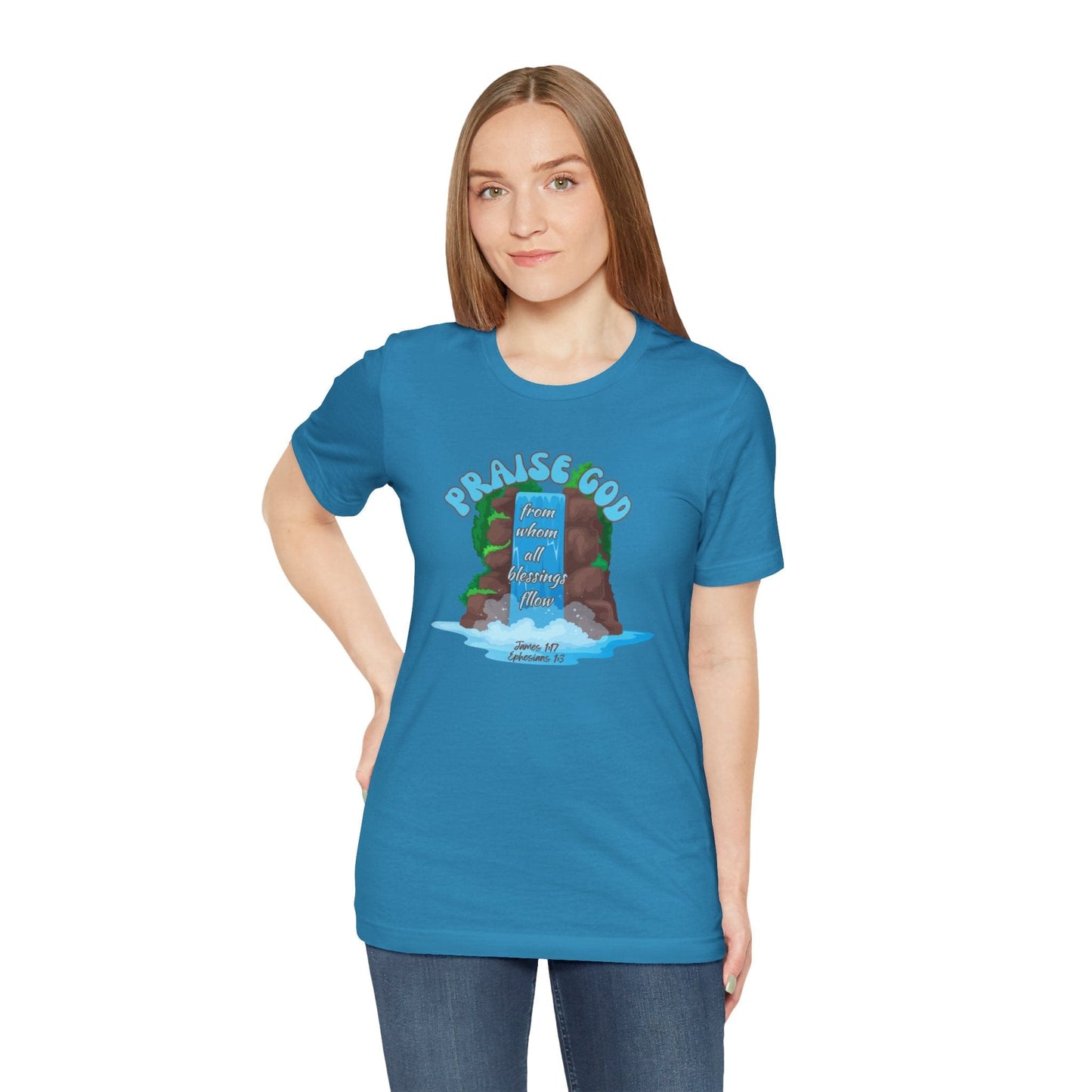 Praise God– Ephesians 1:3 & James 1:17 Blessings Flow T-Shirt (Bold Edition)