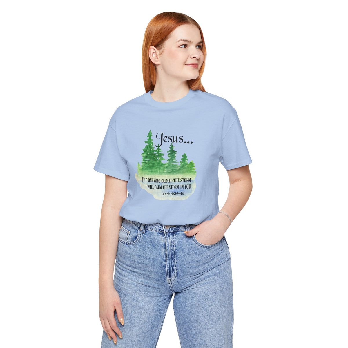 Jesus Calms the Storm Bella Canvas T-Shirt | Mark 4:39-40 Christian Art Tee