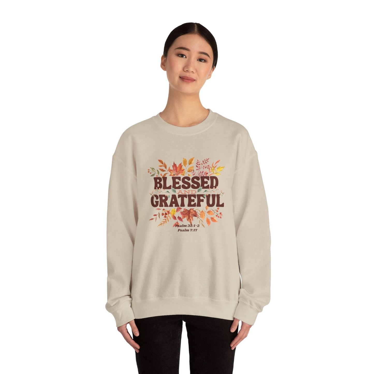 Blessed and Grateful | Christian Fall Sweatshirt Inspired by Psalm 7:17 & Psalm 32:1-2