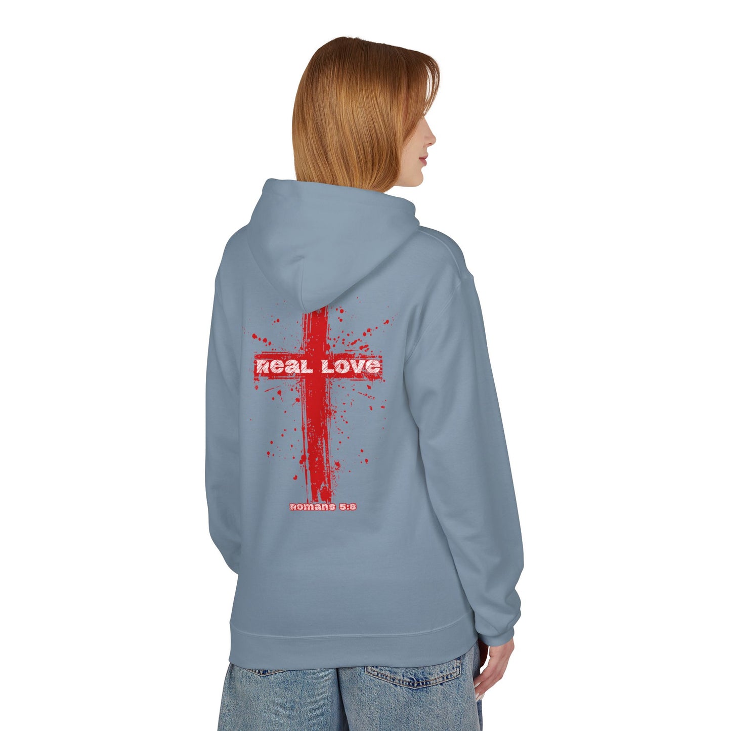 Real Love Christian Cross Hoodie | Romans 5:8 Faith Wear Sweatshirt