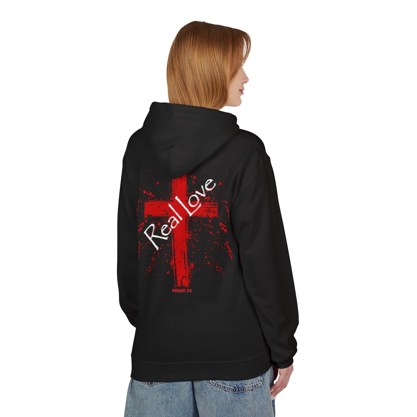Romans 5:8 “Real Love” Christian Cross Hoodie