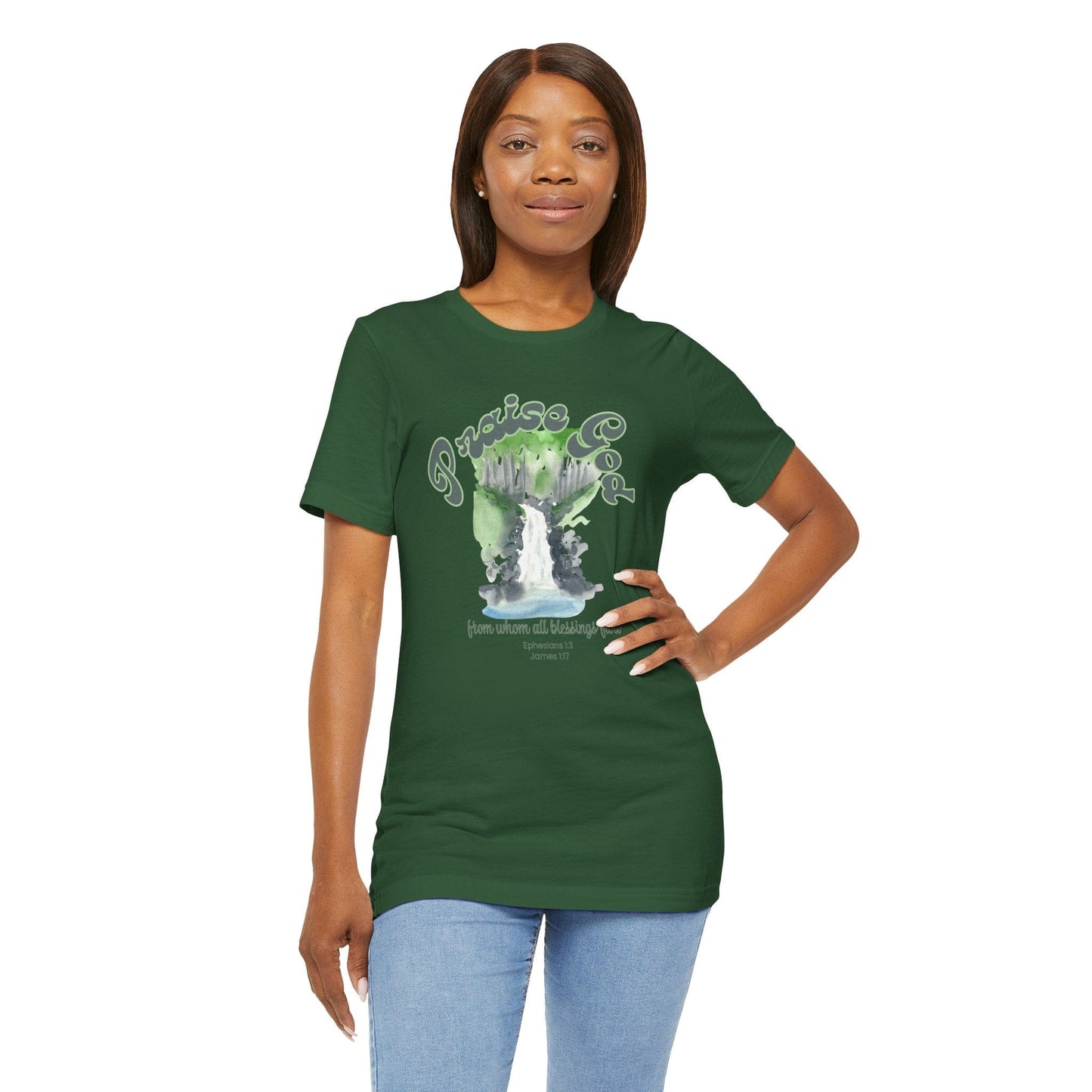 Praise God – Ephesians 1:3 & James 1:17 Blessings Flow T-Shirt (Watercolor Edition)