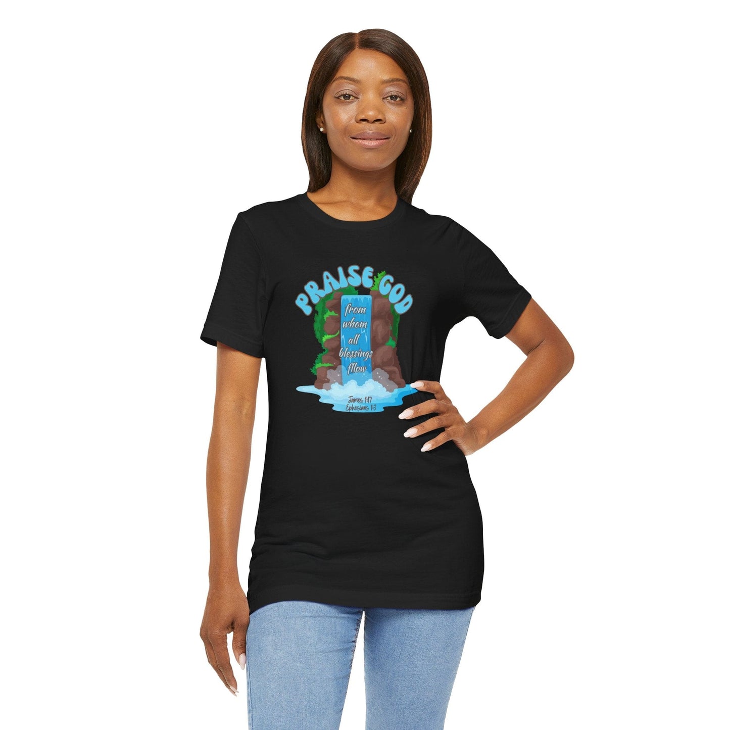 Praise God– Ephesians 1:3 & James 1:17 Blessings Flow T-Shirt (Bold Edition)