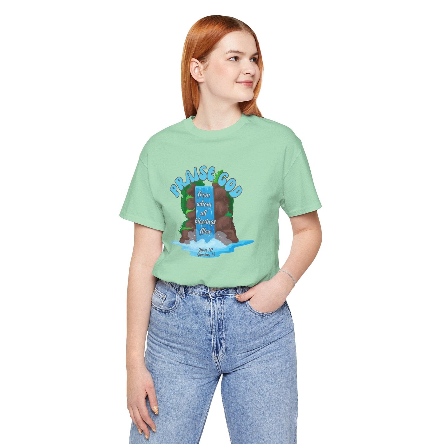 Praise God– Ephesians 1:3 & James 1:17 Blessings Flow T-Shirt (Bold Edition)