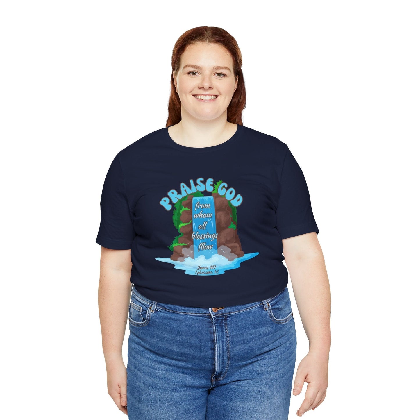 Praise God– Ephesians 1:3 & James 1:17 Blessings Flow T-Shirt (Bold Edition)