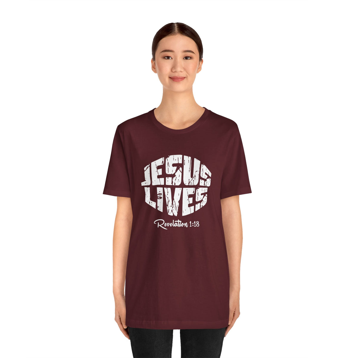 Jesus Lives Bella Canvas T-Shirt | Revelation 1:18 Scripture Art Tee