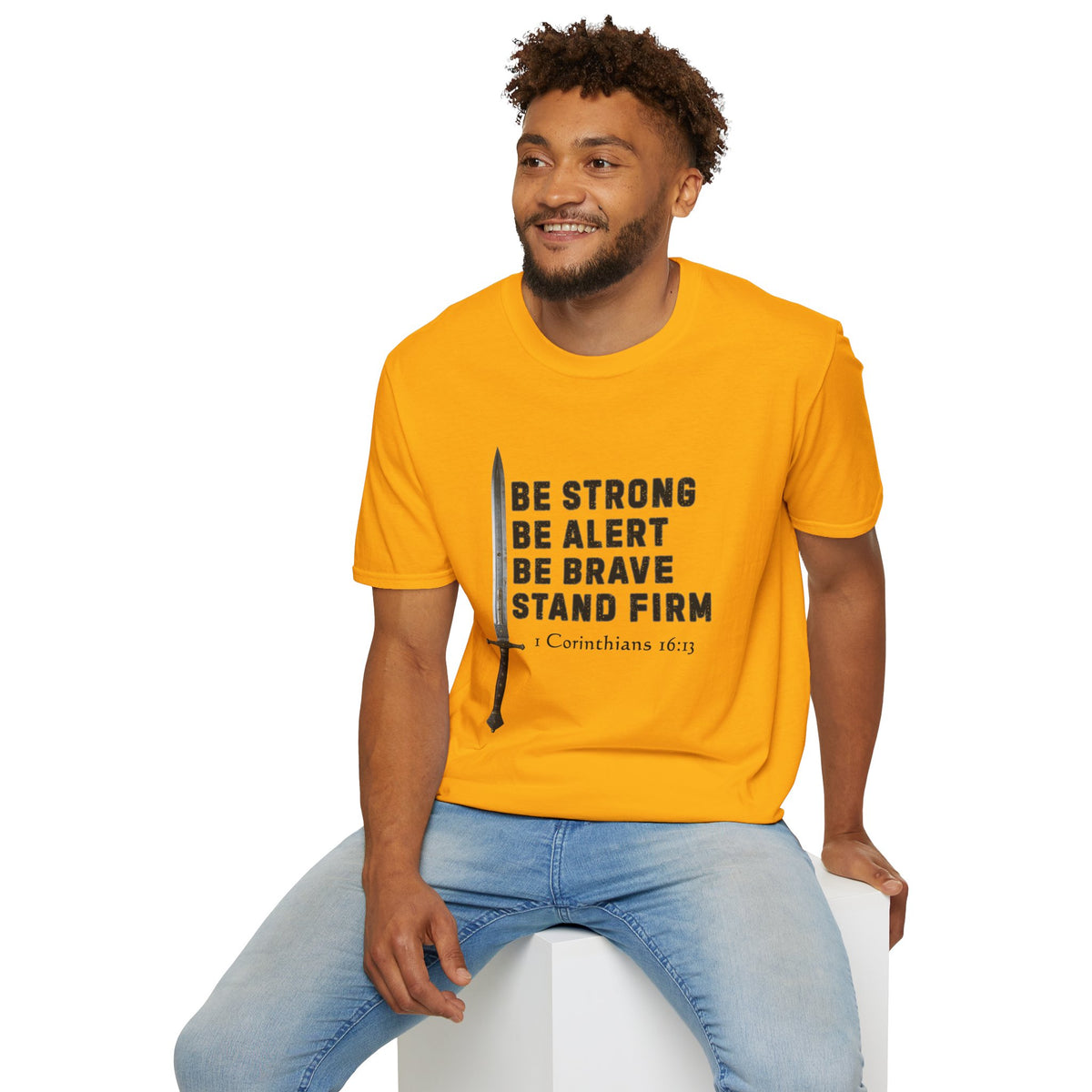 Be Strong Gildan Softstyle Unisex T-Shirt | 1 Corinthians 16:13 Men's Bible Verse Tee