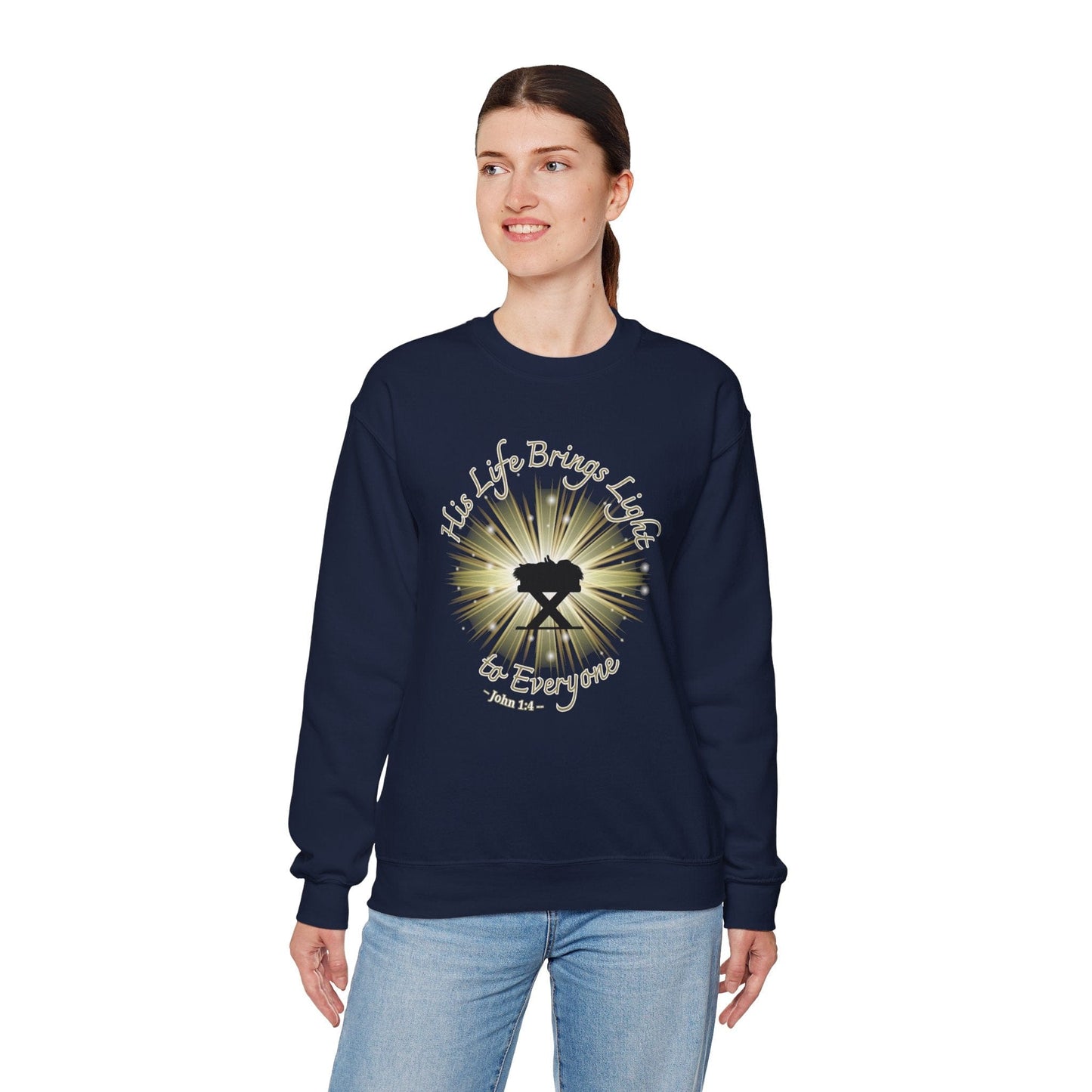 His Life Brings Light Christmas Sweatshirt | John 1:4 Inspired Design