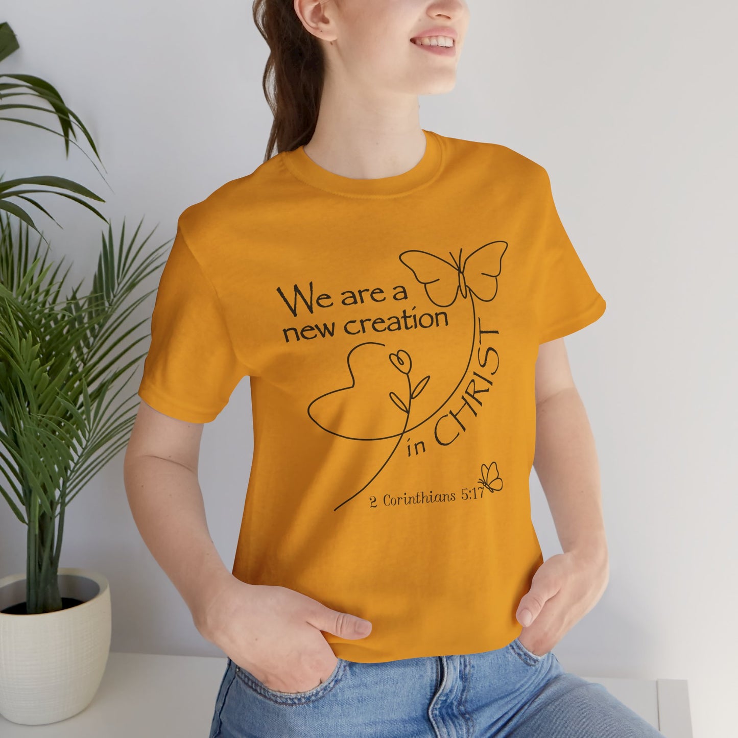 New Creation Butterfly Bella Canvas T‑Shirt | 2 Corinthians 5:17 Bible Verse Tee