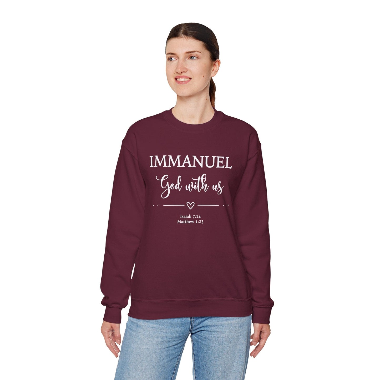 Immanuel God With Us Sweatshirt | Scripture Verse Apparel | Isaiah 7:14 & Matthew 1:23 | Cozy Faith Wear