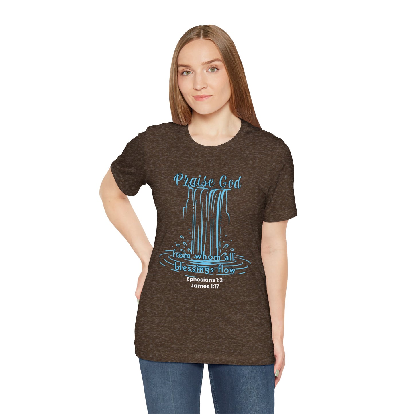 Praise God Blessings Flow Bella Canvas T-Shirt | Ephesians 1:3 & James 1:17 Minimalist Tee