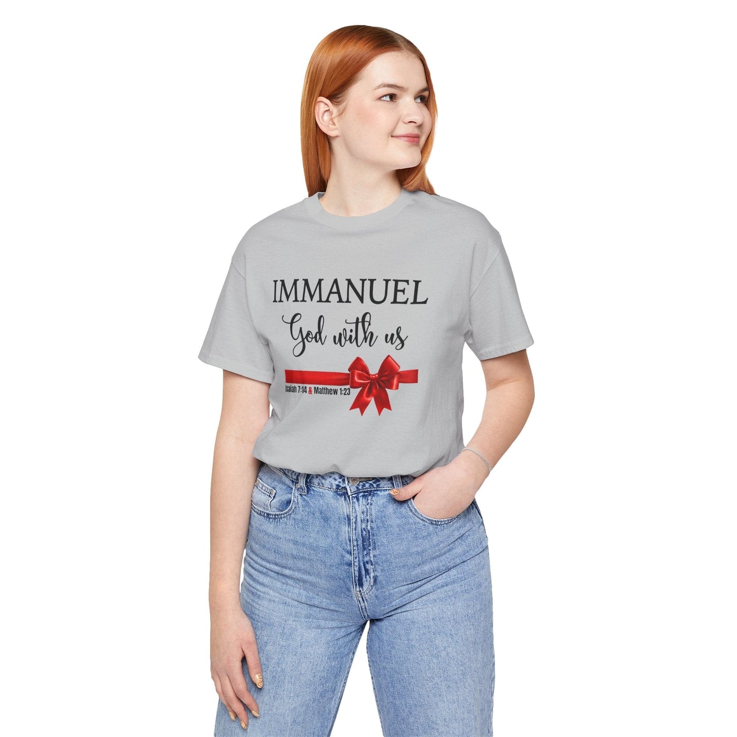 Immanuel “God With Us” Christian Christmas T-Shirt | Isaiah 7:14 & Matthew 1:23 | Faith-Based Holiday Tee