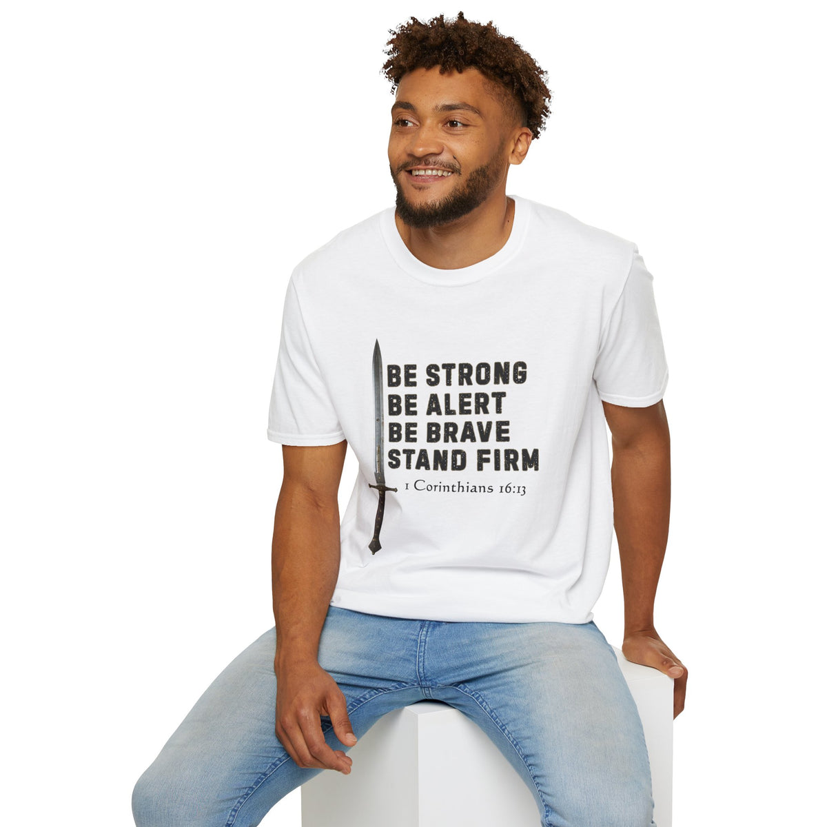 Be Strong Gildan Softstyle Unisex T-Shirt | 1 Corinthians 16:13 Men's Bible Verse Tee