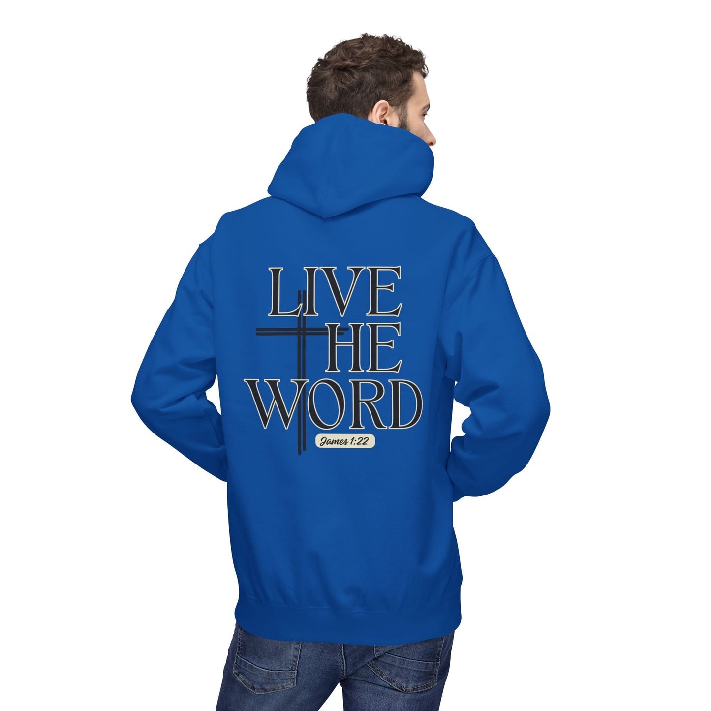 Live the Word Men’s Hoodie | James 1:22 Christian Cross Edition