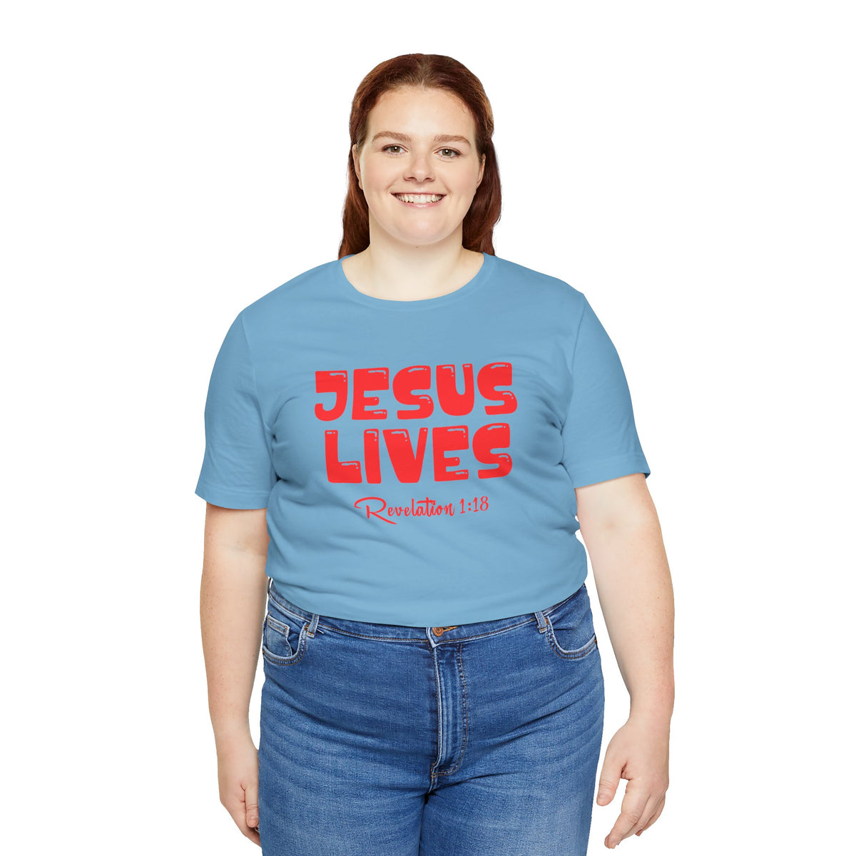 Jesus Lives Revelation 1:18 Bella Canvas T-Shirt | Red Letter Bible Verse Tee