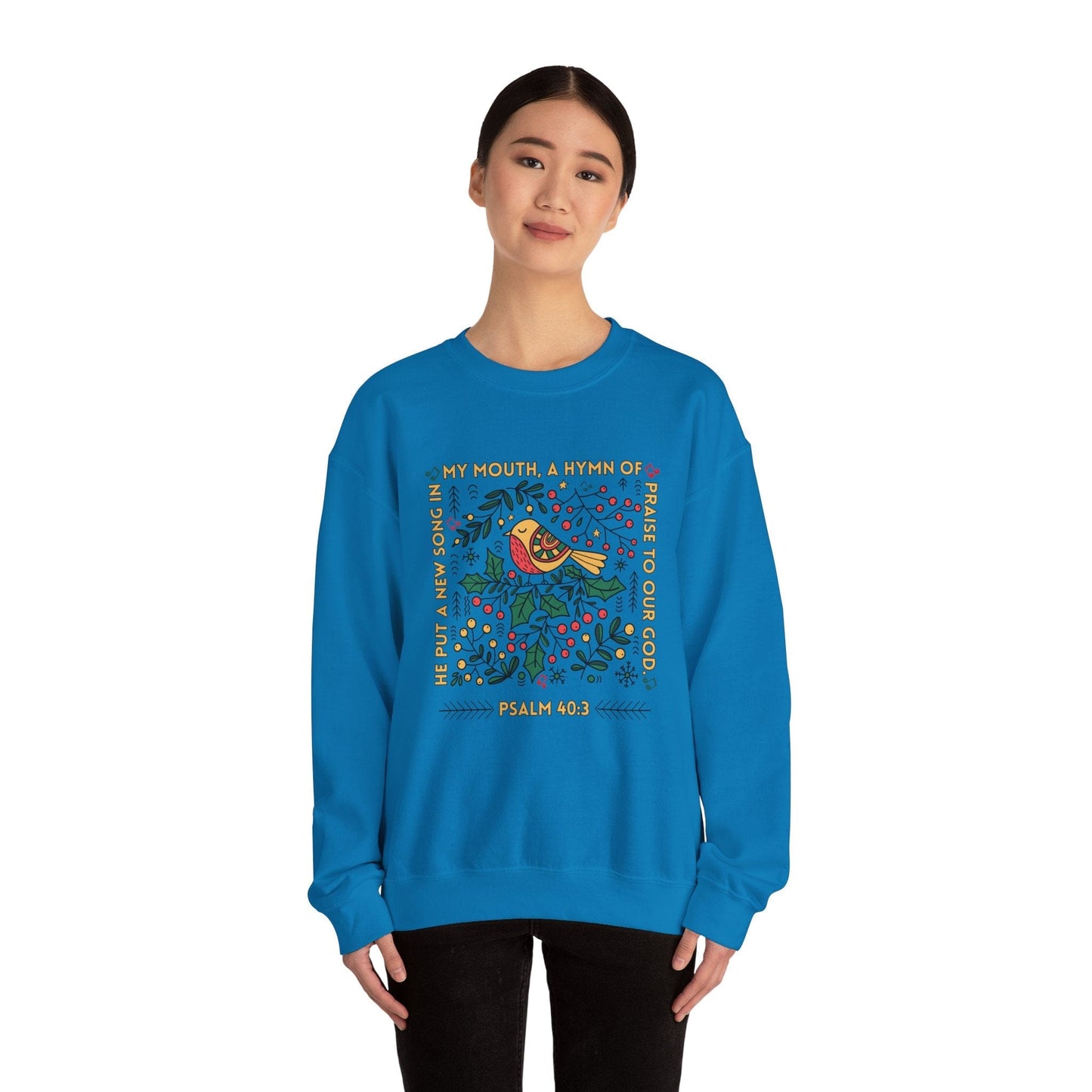 New Song Psalm 40:3 Christian Sweatshirt | Hymn of Praise to Our God Scripture Art