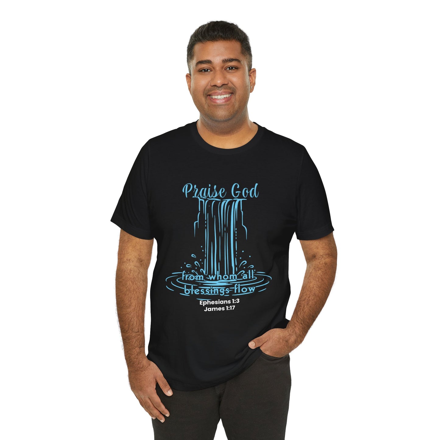 Praise God Blessings Flow Bella Canvas T-Shirt | Ephesians 1:3 & James 1:17 Minimalist Tee