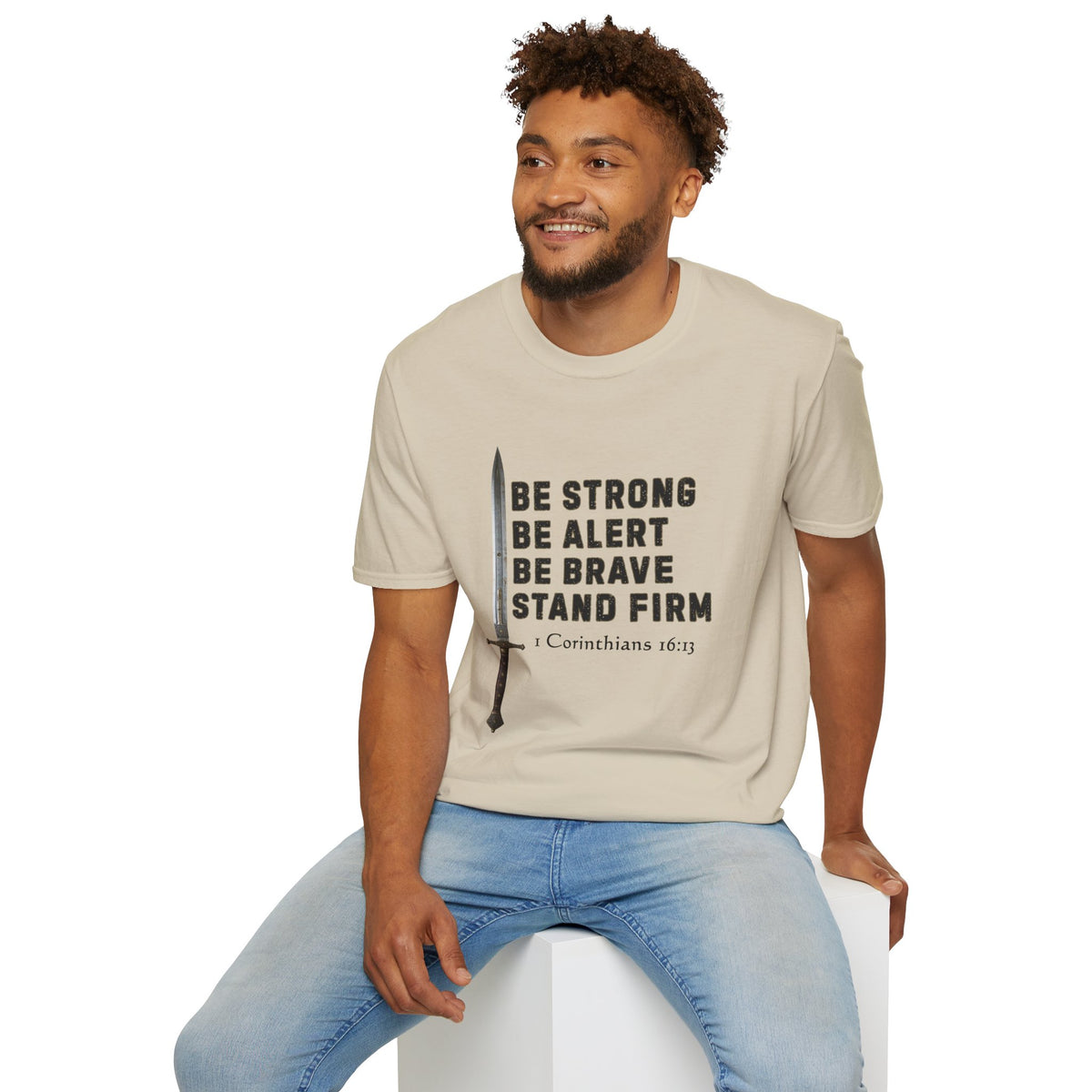 Be Strong Gildan Softstyle Unisex T-Shirt | 1 Corinthians 16:13 Men's Bible Verse Tee
