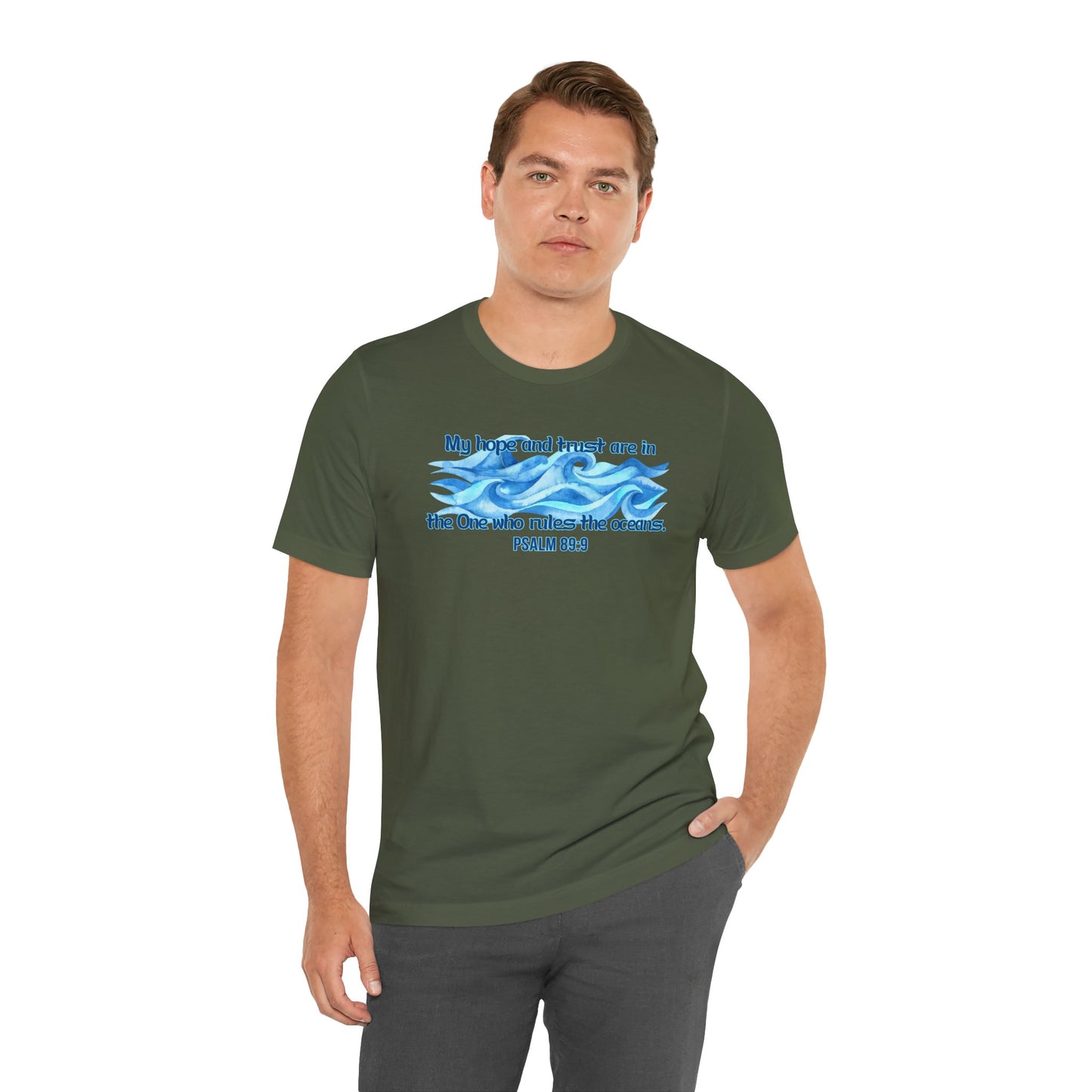 The One Who Rules the Oceans Bella Canvas T-Shirt | Psalm 89:9 Scripture Art Unisex Tee