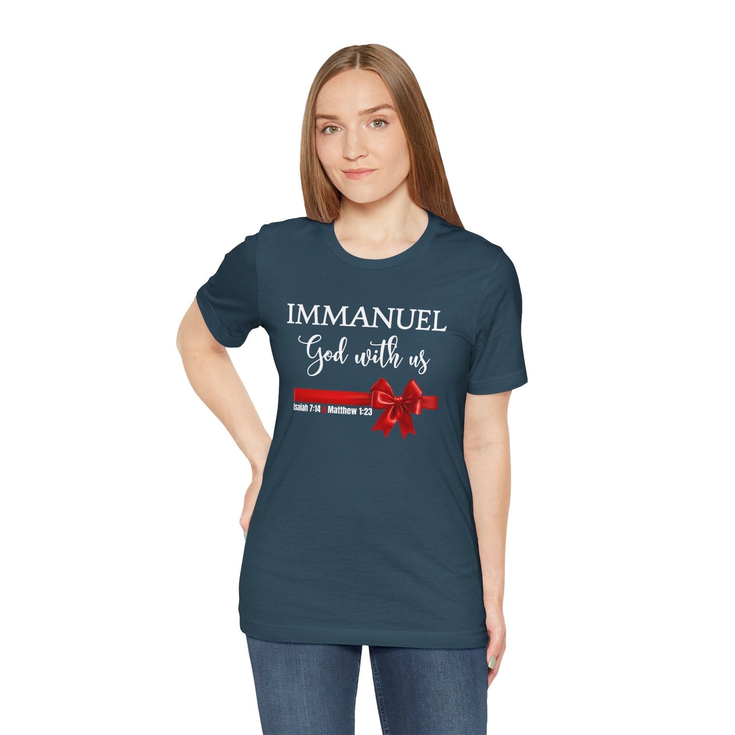 Immanuel “God With Us” Christian Christmas T-Shirt | Isaiah 7:14 & Matthew 1:23 | Faith-Based Holiday Tee