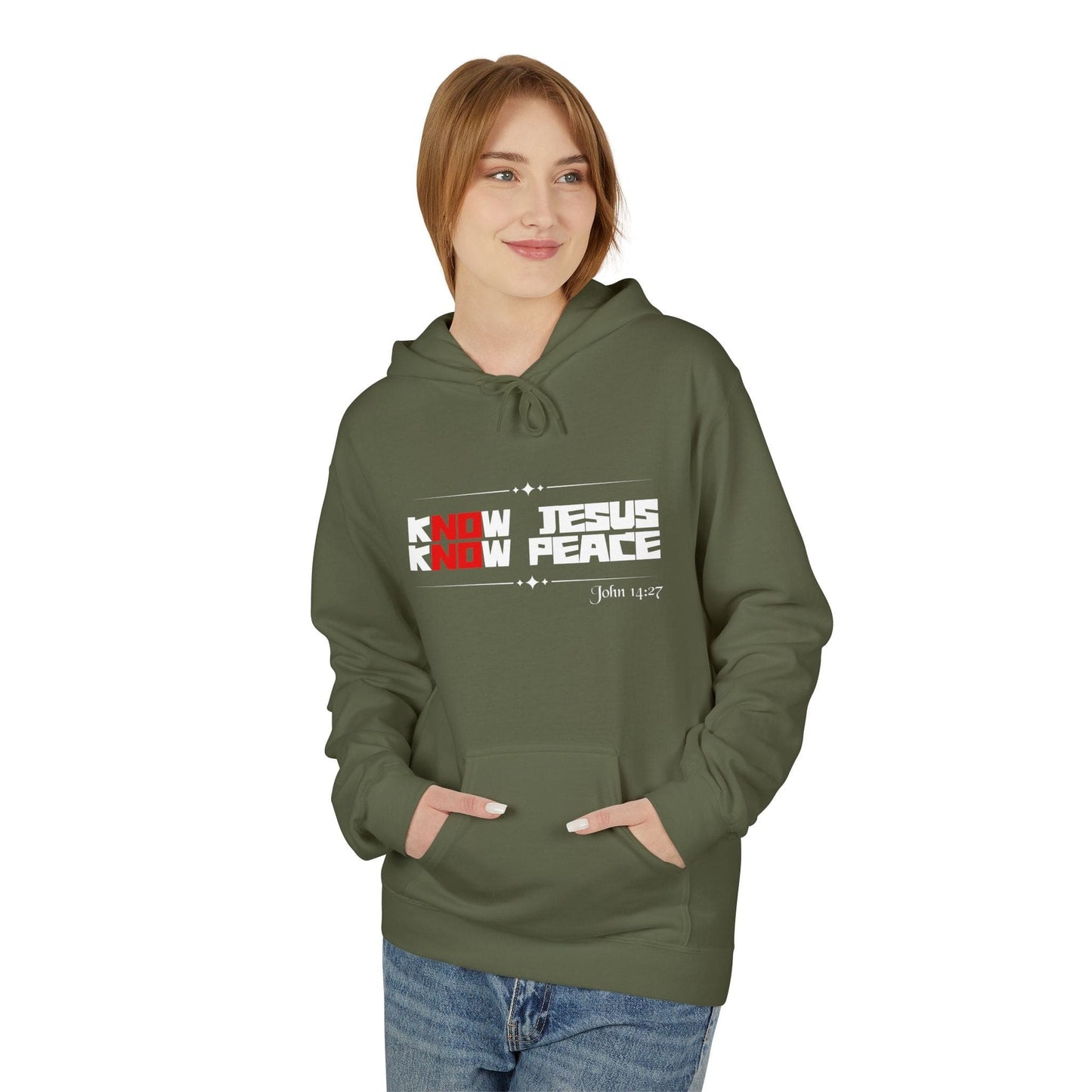 kNOw Jesus kNOw Peace John 14:27 Hoodie — Christian Faith Graphic Pullover