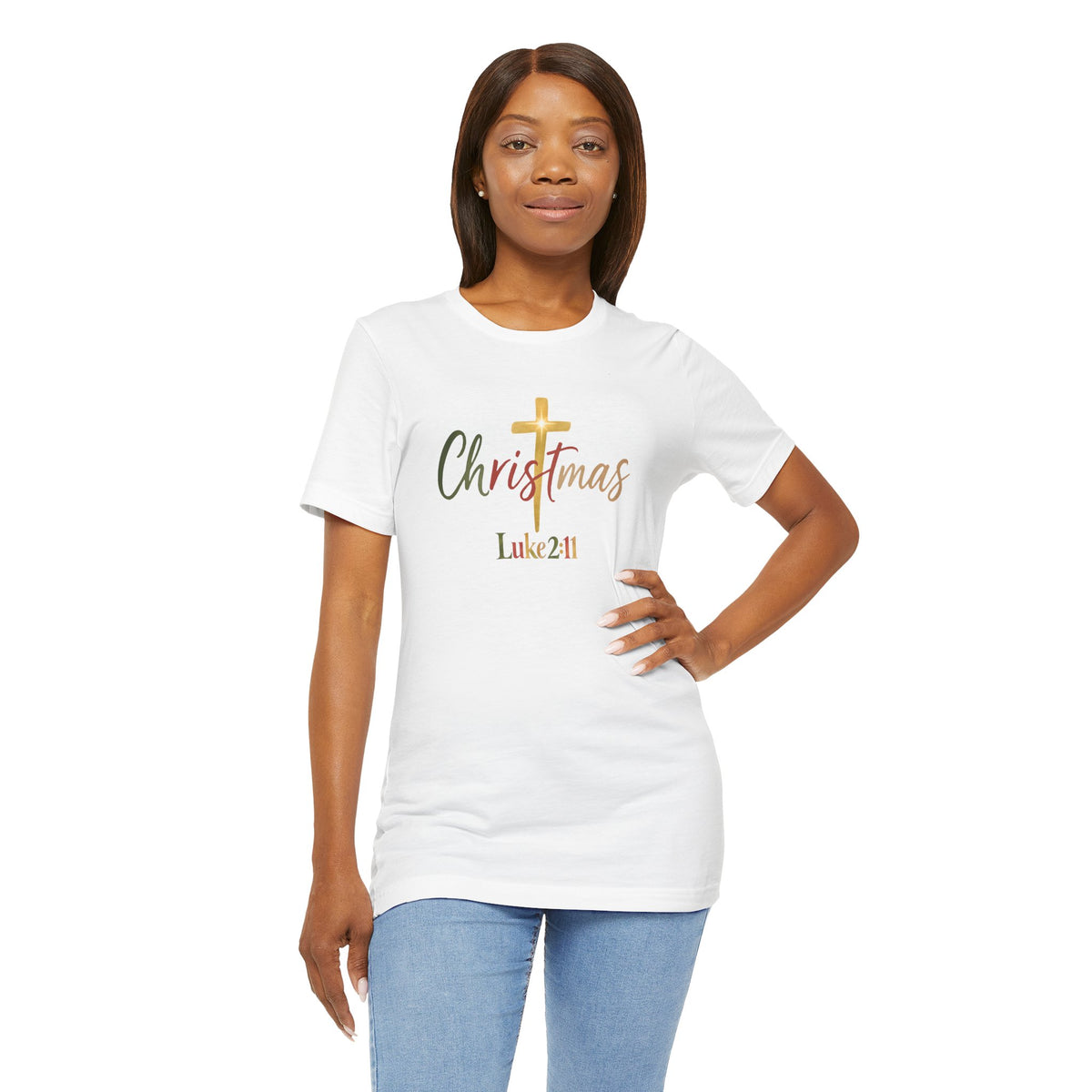 A Savior Is Born Christmas Cross Bella Canvas T-Shirt | Luke 2:11 Christian Tee