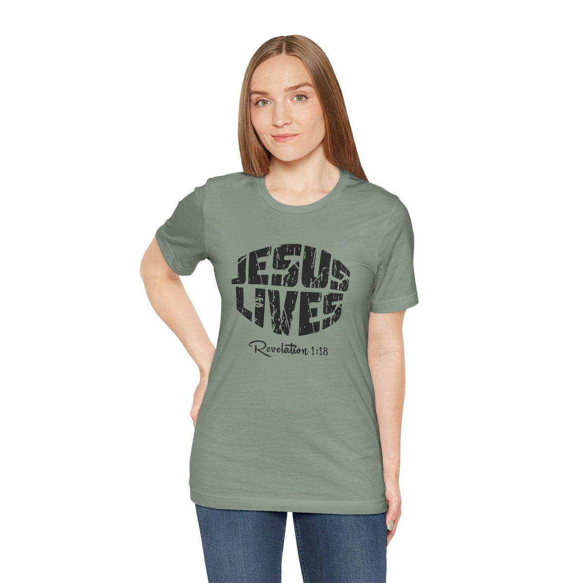 Jesus Lives Bella Canvas T-Shirt | Revelation 1:18 Scripture Art Tee