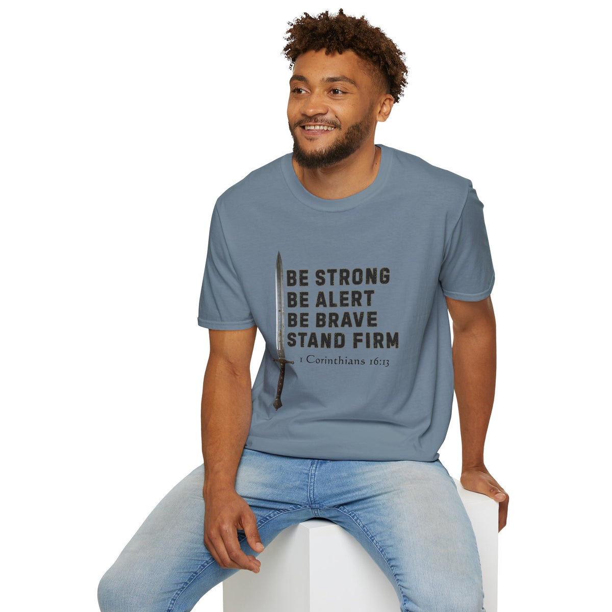 Be Strong Gildan Softstyle Unisex T-Shirt | 1 Corinthians 16:13 Men's Bible Verse Tee
