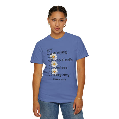 HOPE Acrostic Daisy Comfort Colors T‑Shirt | Psalm 33:18 Scripture Art Tee