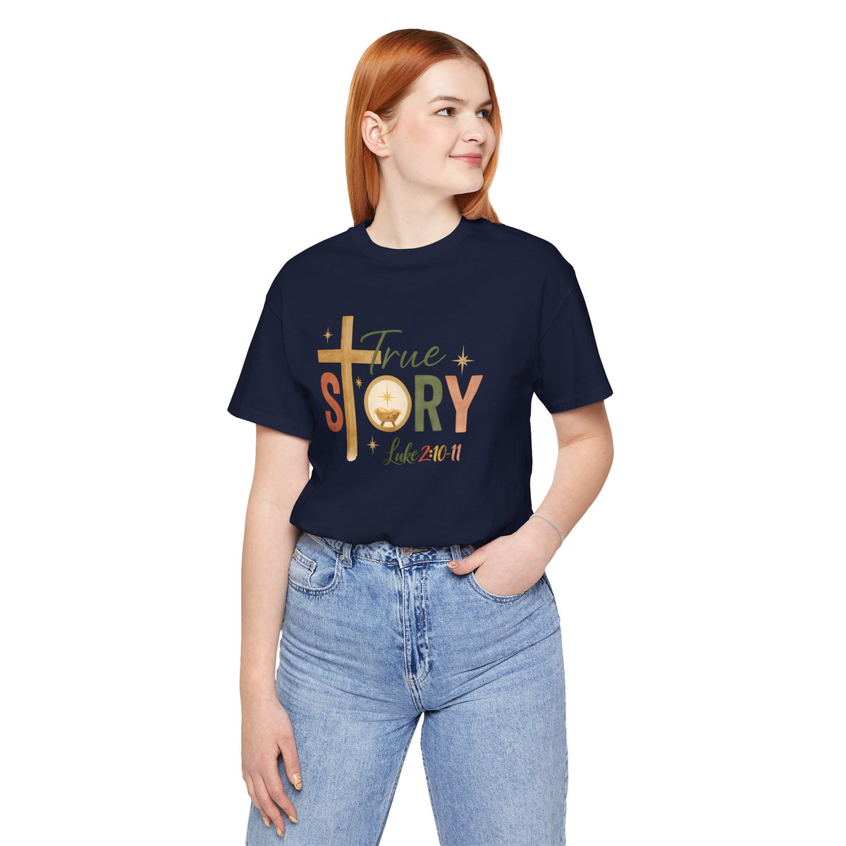 True Story – A Savior Is Born Bella Canvas Christmas T-Shirt | Luke 2:10–11 Scripture Art Tee