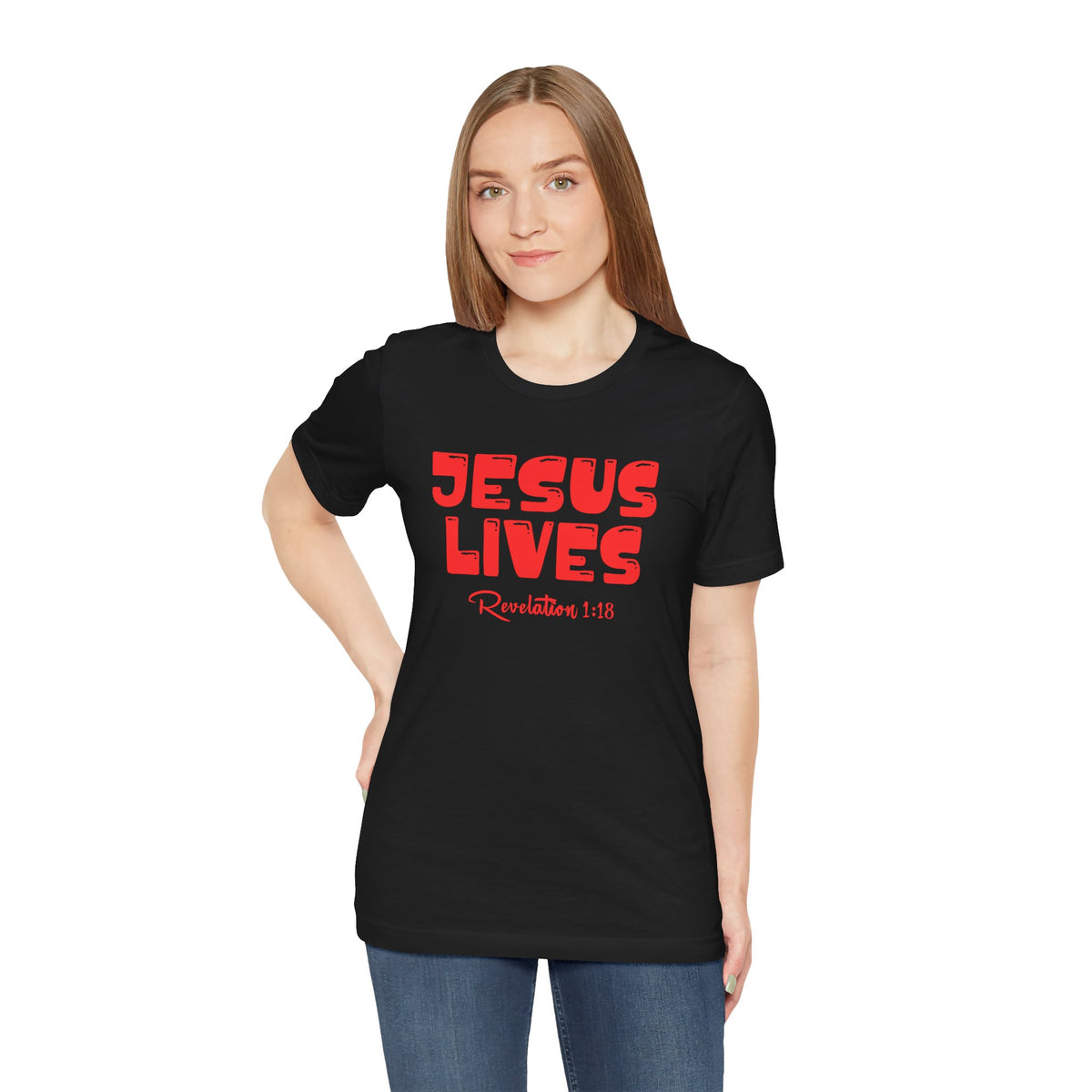 Jesus Lives Revelation 1:18 Bella Canvas T-Shirt | Red Letter Bible Verse Tee