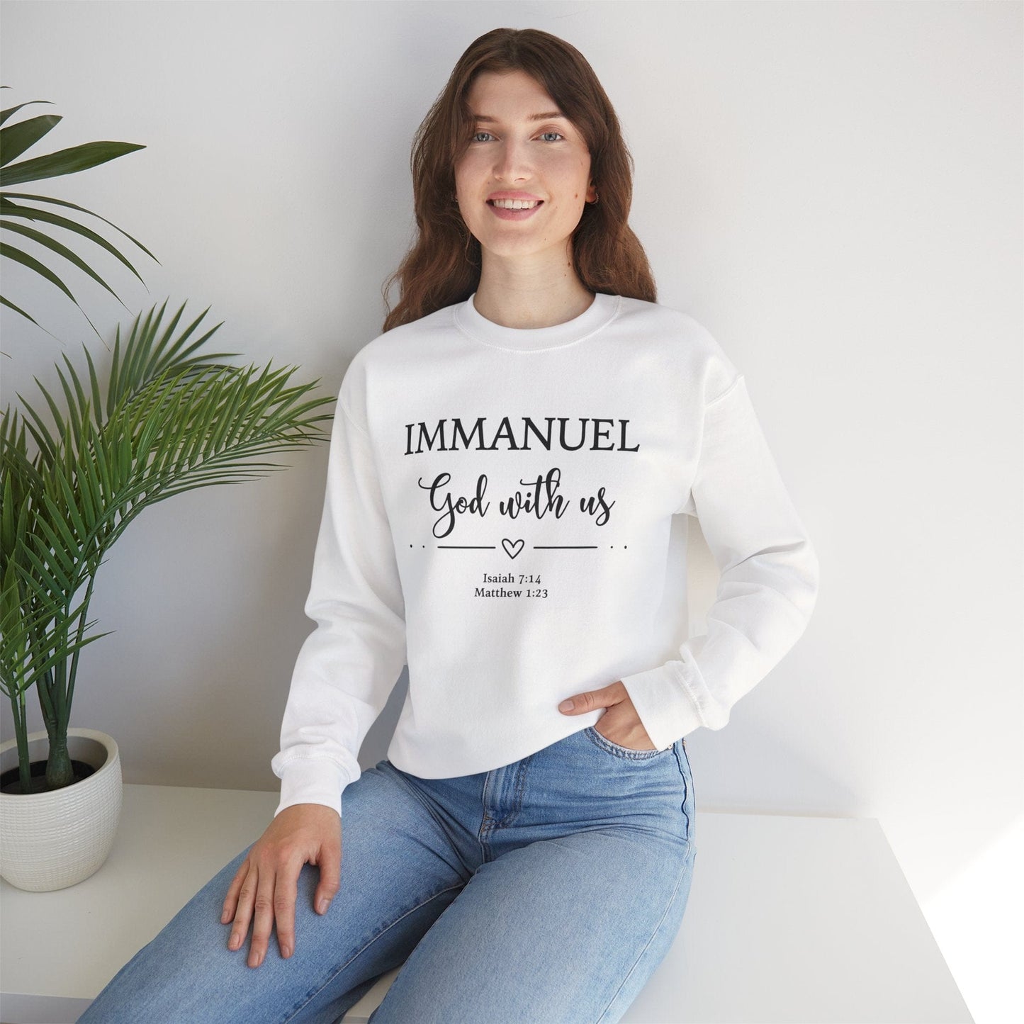 Immanuel God With Us Sweatshirt | Scripture Verse Apparel | Isaiah 7:14 & Matthew 1:23 | Cozy Faith Wear