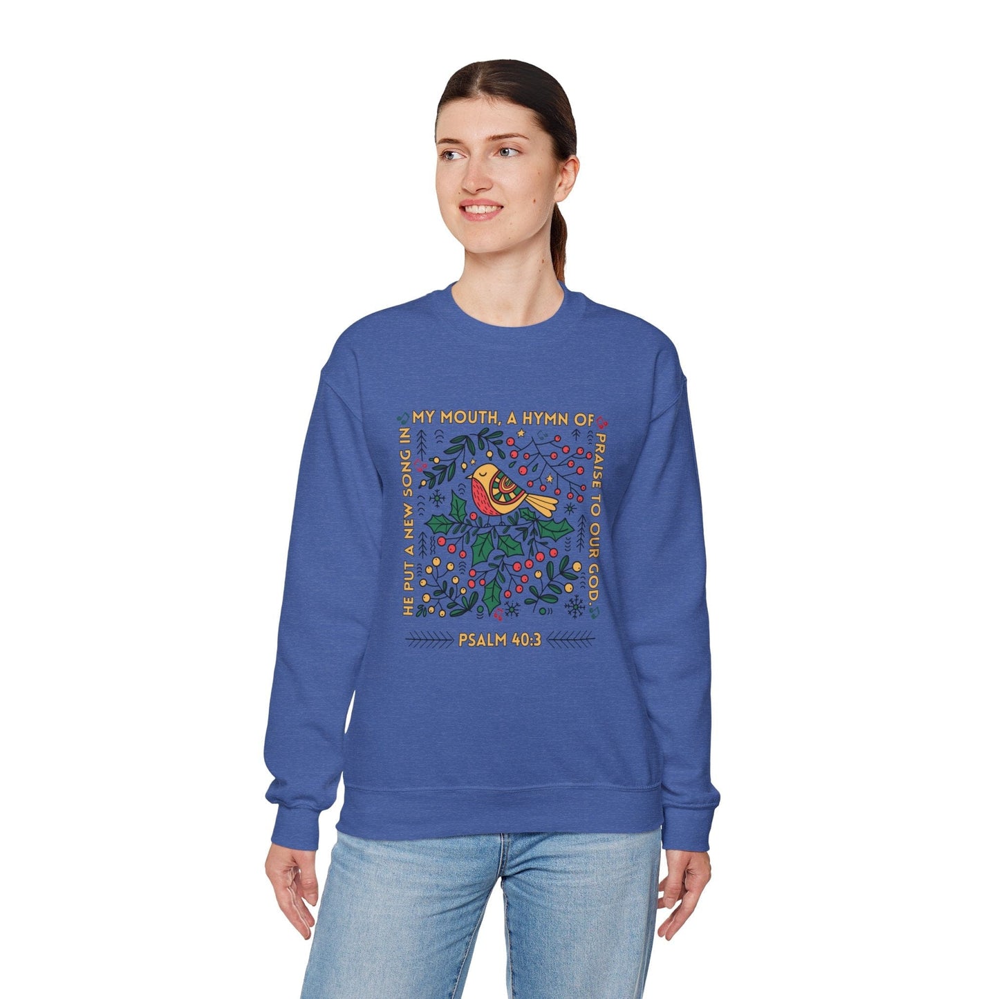 New Song Psalm 40:3 Christian Sweatshirt | Hymn of Praise to Our God Scripture Art