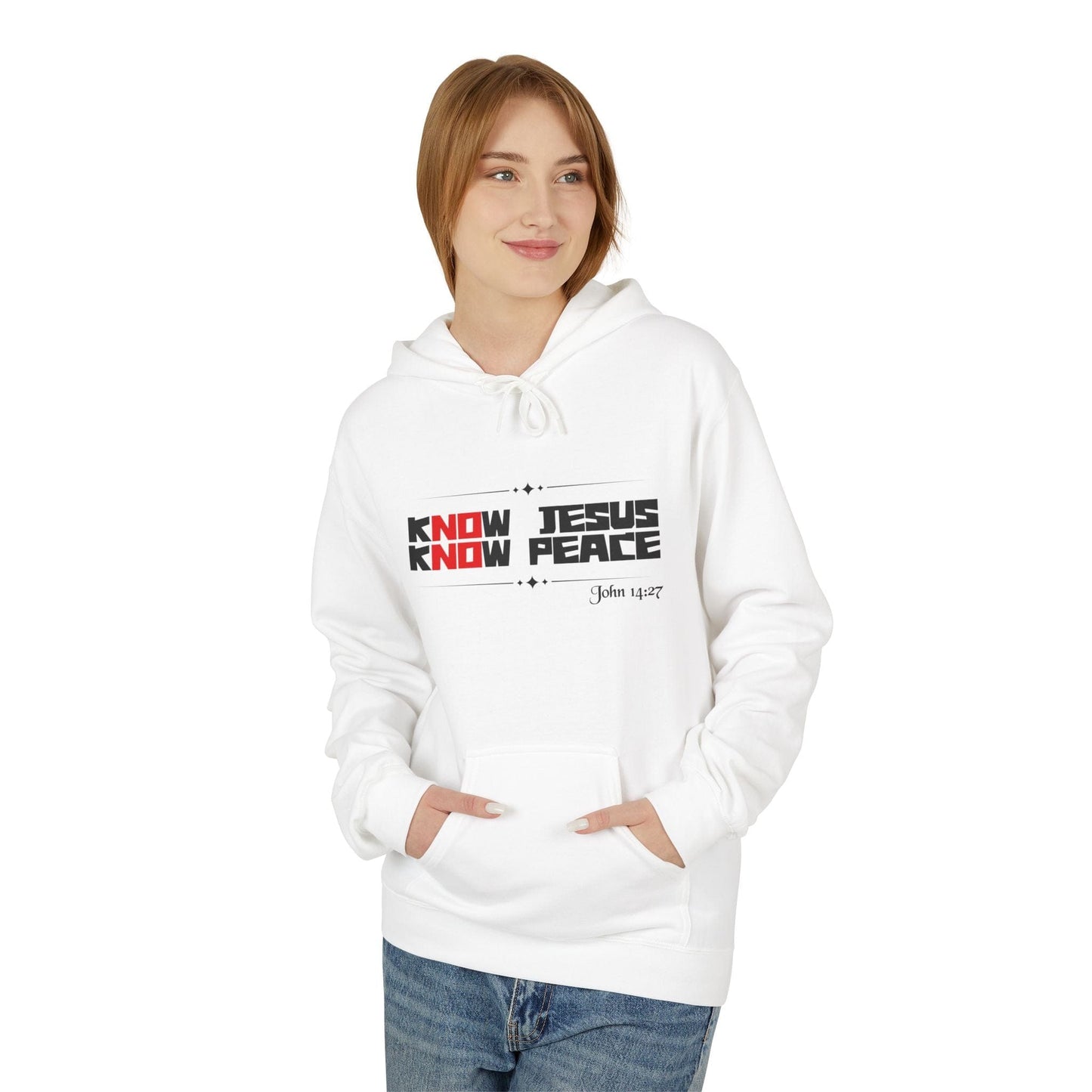 kNOw Jesus kNOw Peace John 14:27 Hoodie — Christian Faith Graphic Pullover