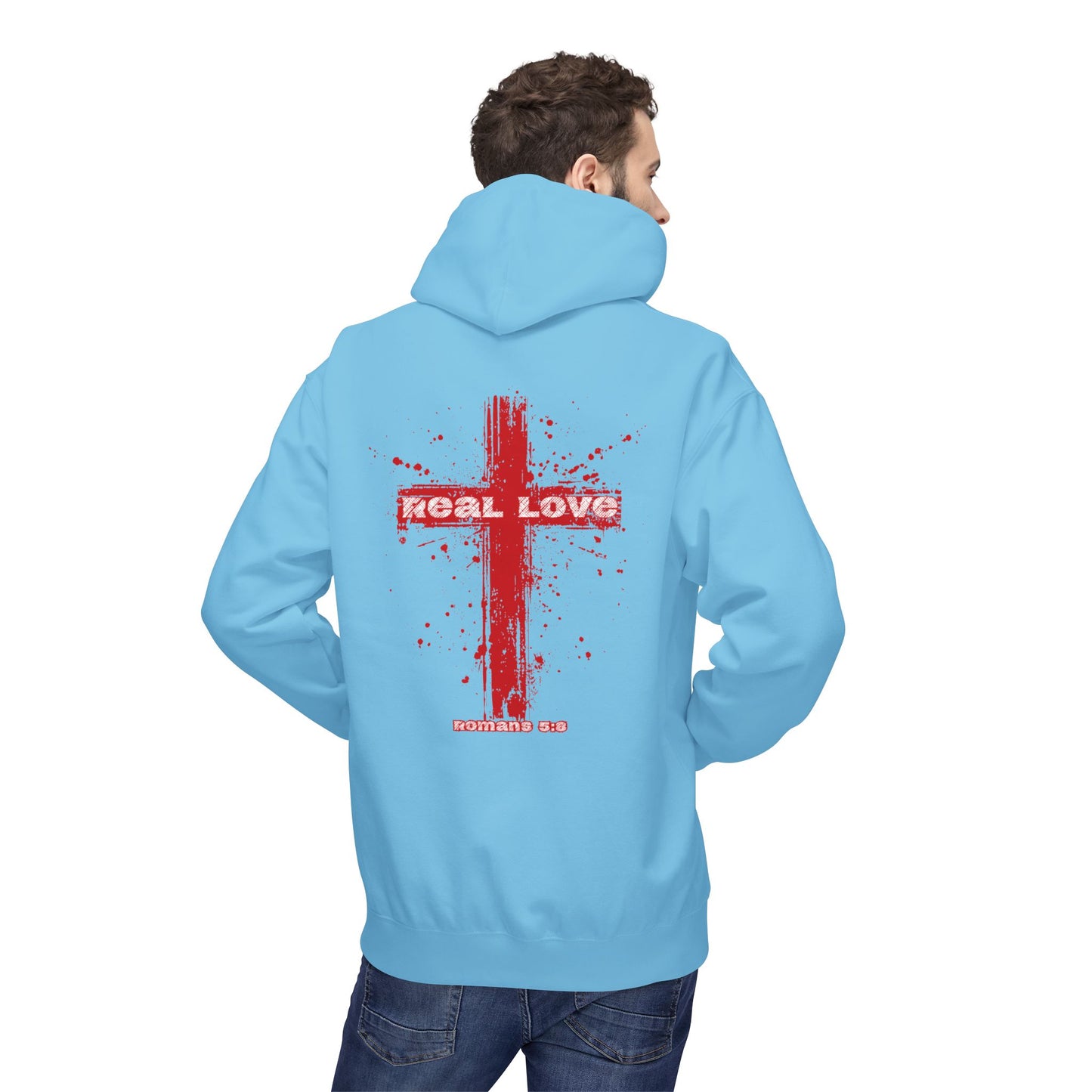 Real Love Christian Cross Hoodie | Romans 5:8 Faith Wear Sweatshirt