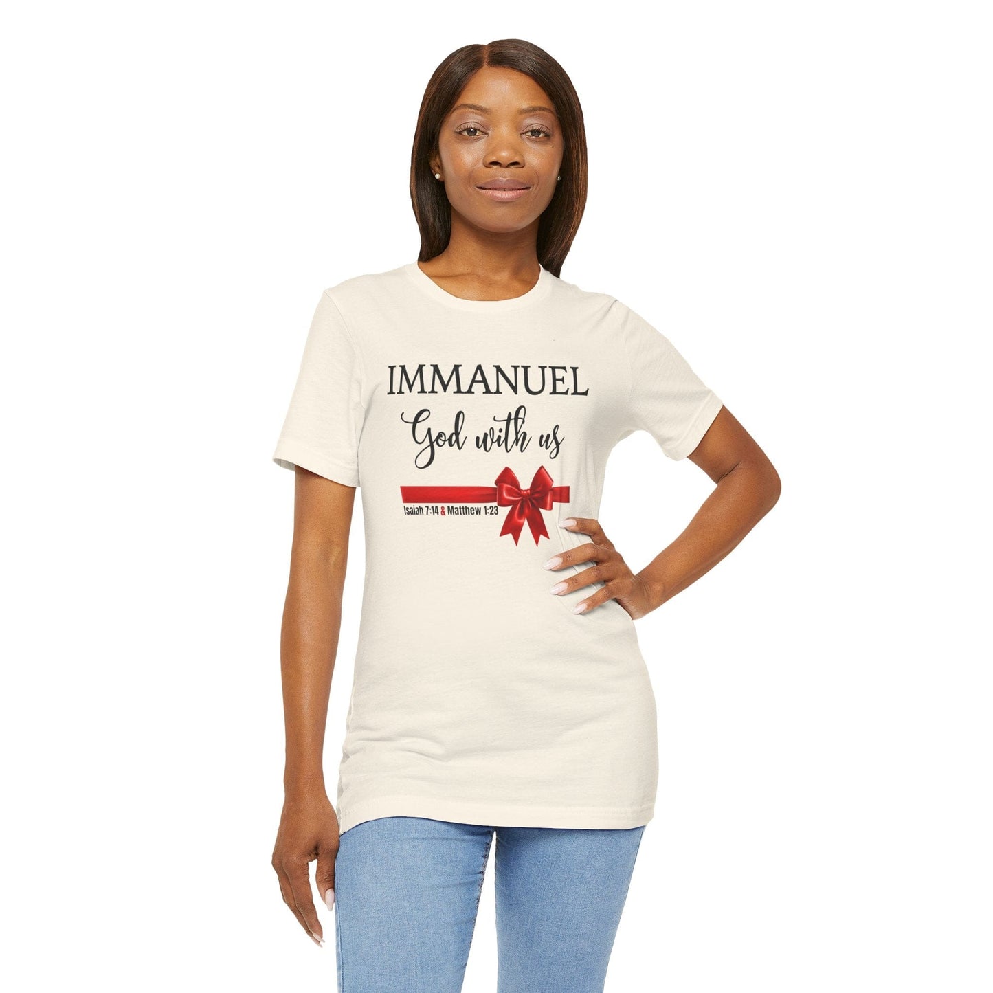 Immanuel “God With Us” Christian Christmas T-Shirt | Isaiah 7:14 & Matthew 1:23 | Faith-Based Holiday Tee