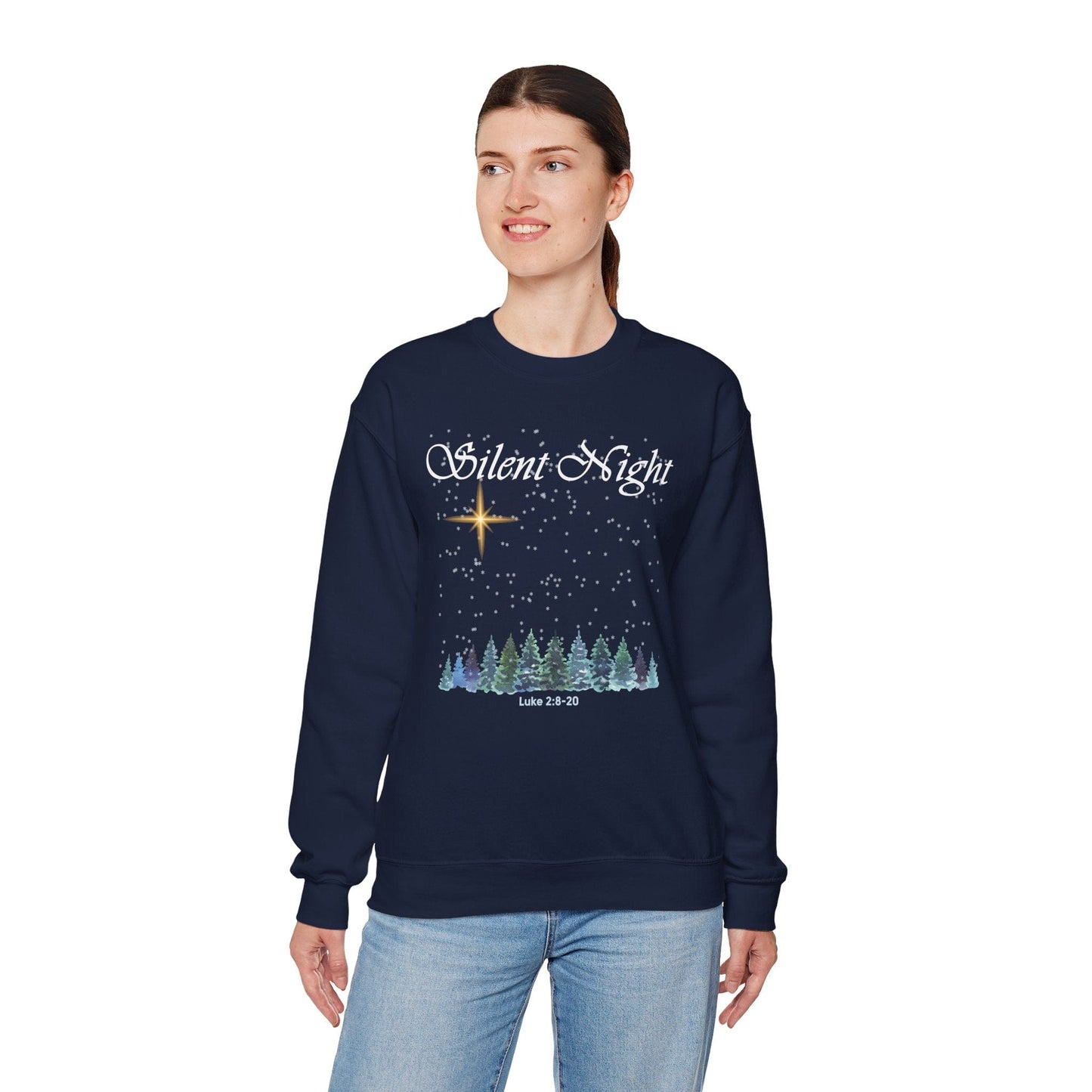 Silent Night Christmas Sweatshirt – Luke 2:8-20 Scripture Crewneck