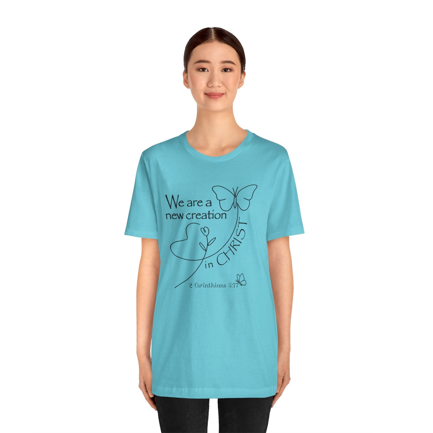 New Creation Butterfly Bella Canvas T‑Shirt | 2 Corinthians 5:17 Bible Verse Tee