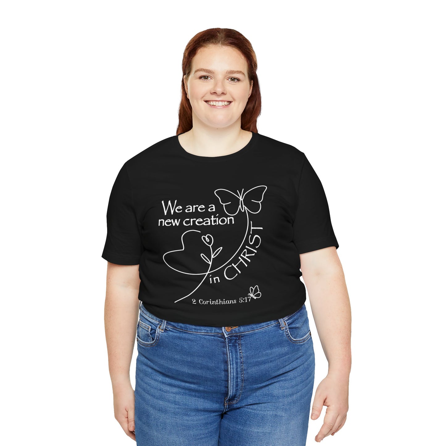 New Creation Butterfly Bella Canvas T‑Shirt | 2 Corinthians 5:17 Bible Verse Tee