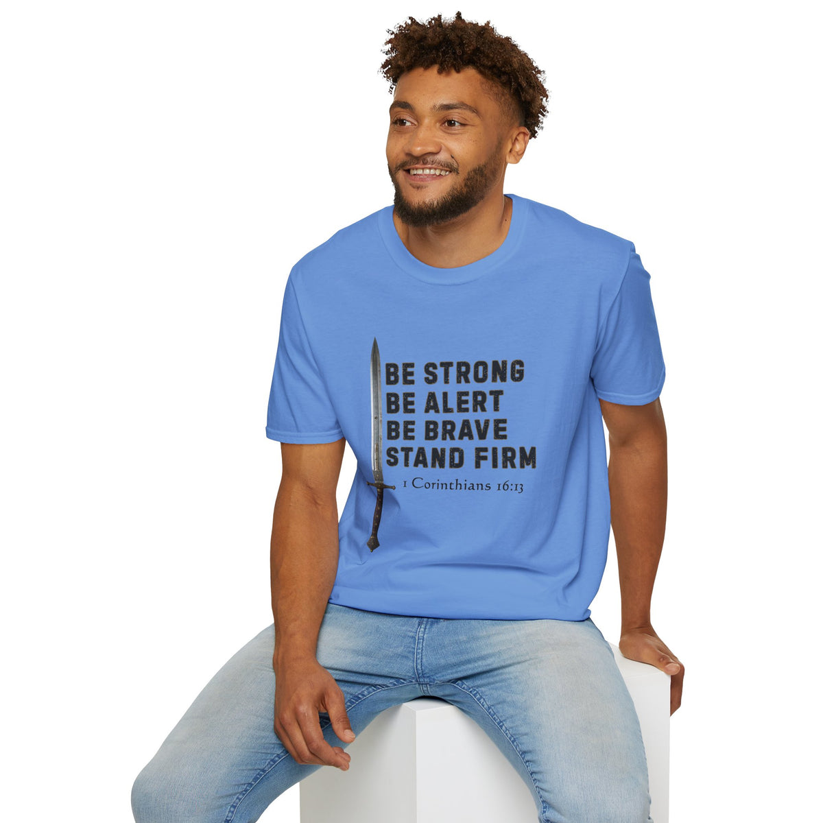 Be Strong Gildan Softstyle Unisex T-Shirt | 1 Corinthians 16:13 Men's Bible Verse Tee