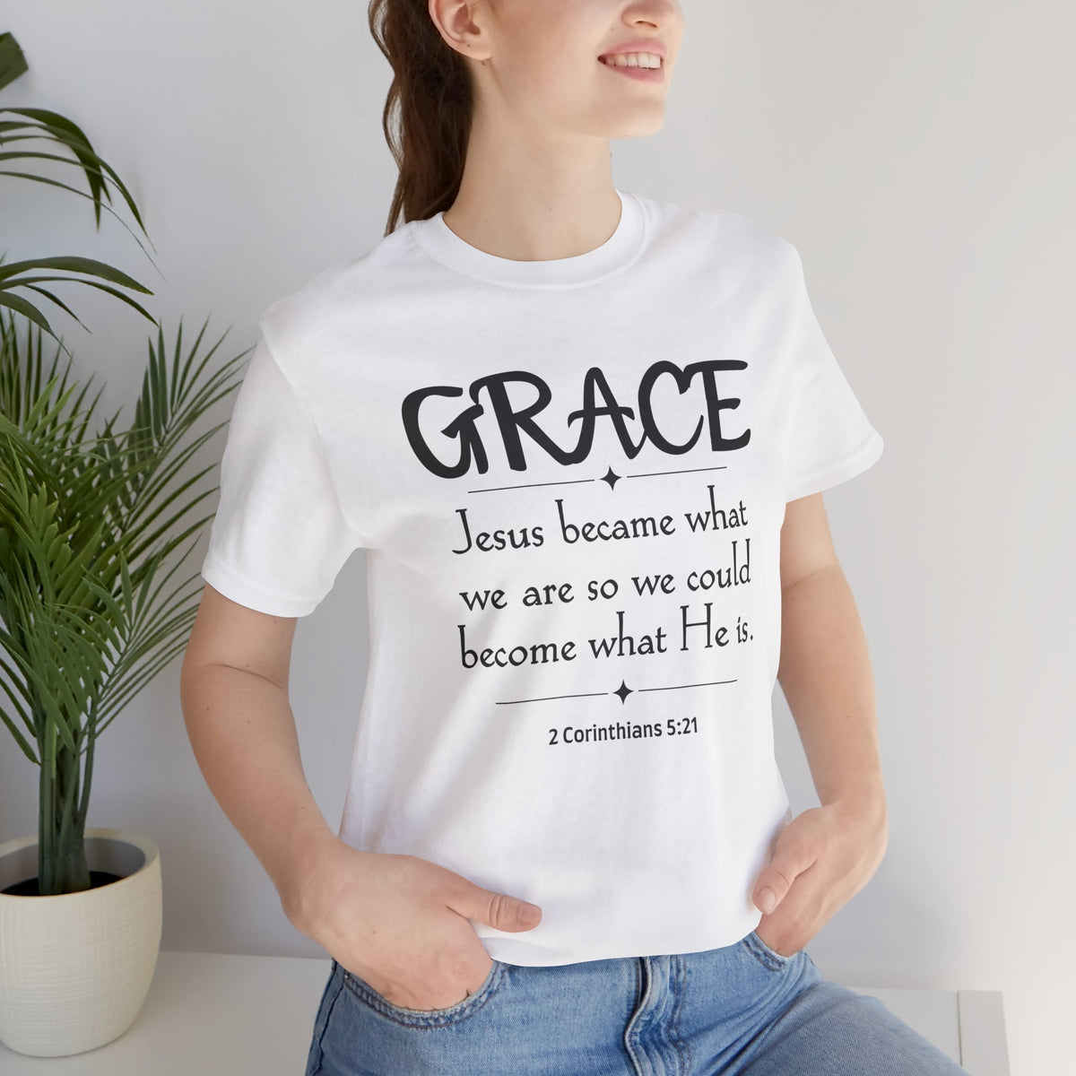 Grace Bella Canvas T-Shirt | 2 Corinthians 5:21 Christian Art Tee