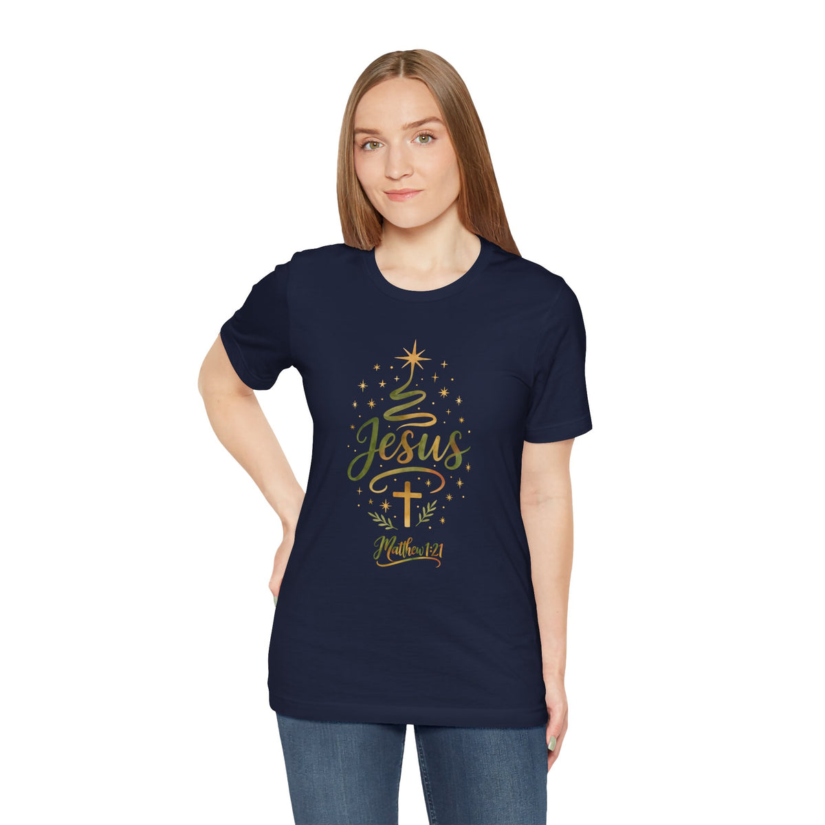 Jesus – He Will Save His People Bella Canvas T-Shirt | Matthew 1:21 Christmas T-Shirt
