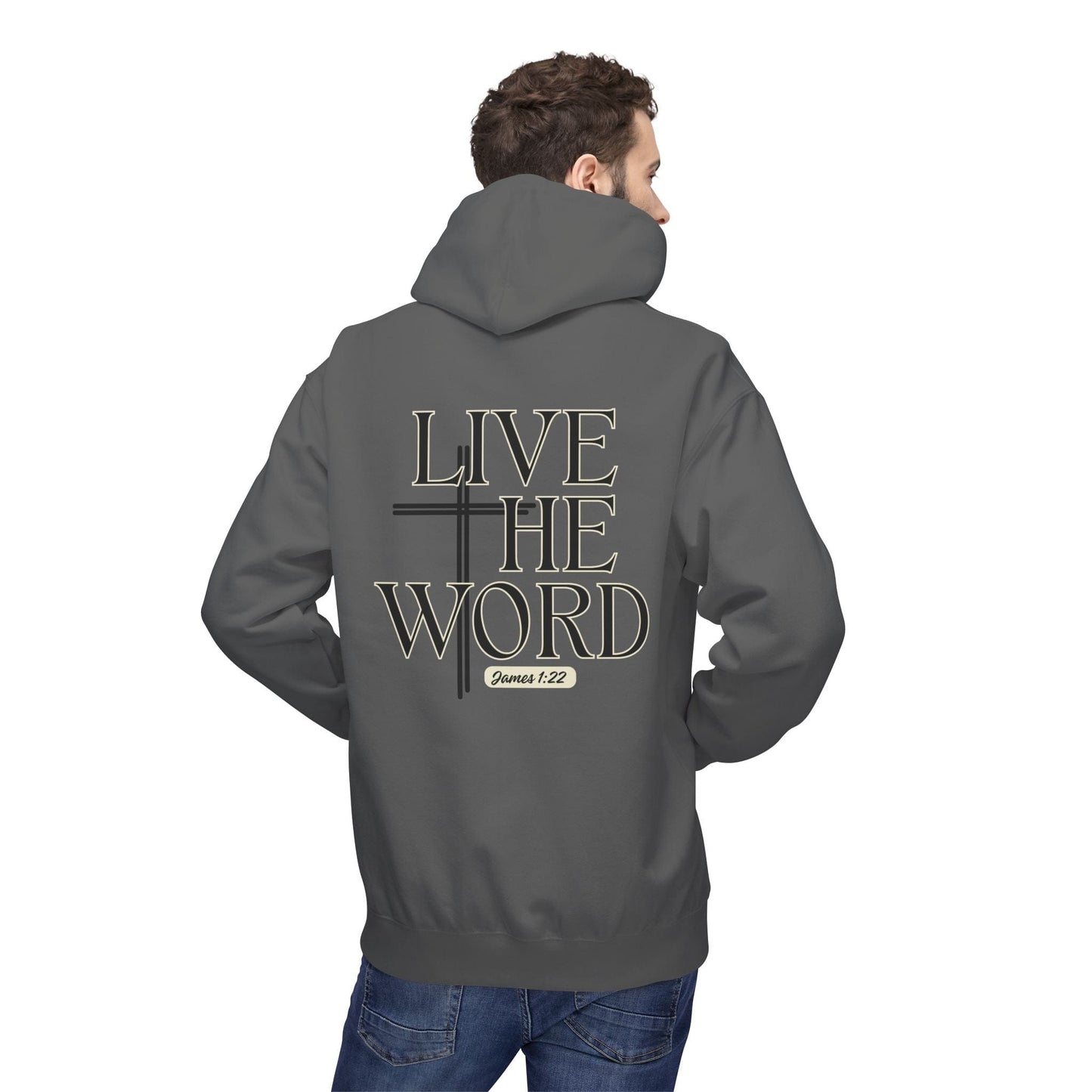 Live the Word Men’s Hoodie | James 1:22 Christian Cross Edition