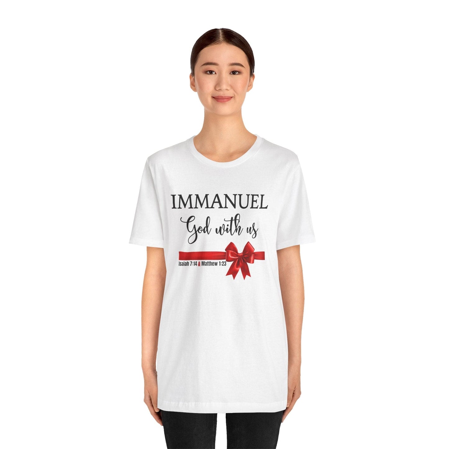 Immanuel “God With Us” Christian Christmas T-Shirt | Isaiah 7:14 & Matthew 1:23 | Faith-Based Holiday Tee