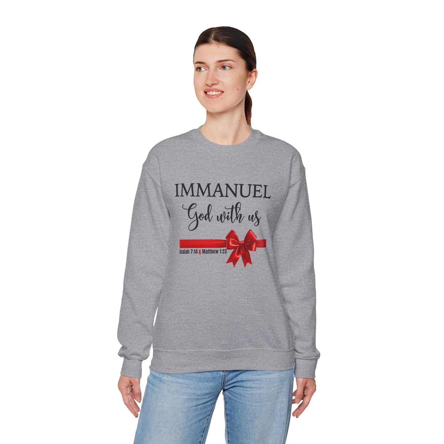Immanuel “God With Us” Christmas Sweatshirt | Isaiah 7:14 & Matthew 1:23 | Faith-Based Holiday Crewneck