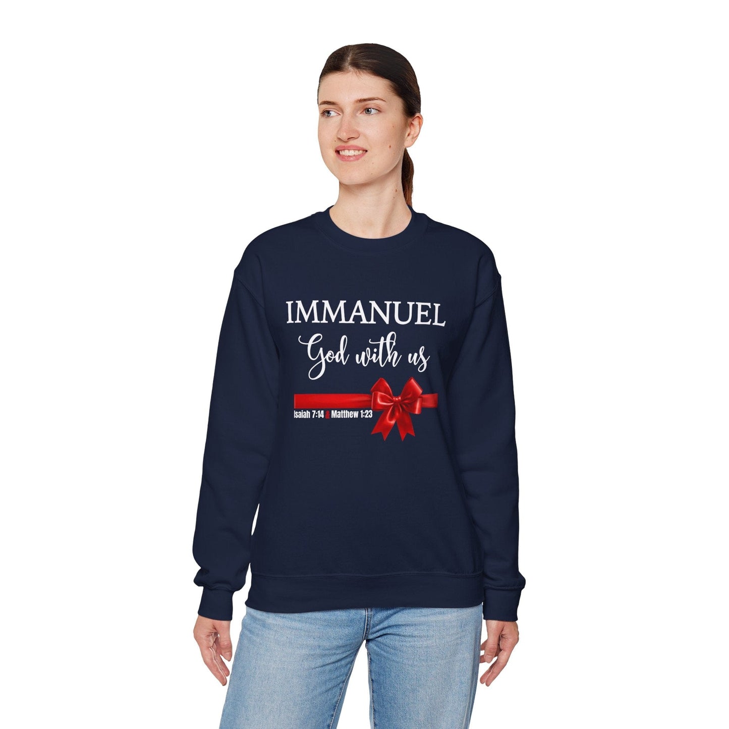 Immanuel “God With Us” Christmas Sweatshirt | Isaiah 7:14 & Matthew 1:23 | Faith-Based Holiday Crewneck