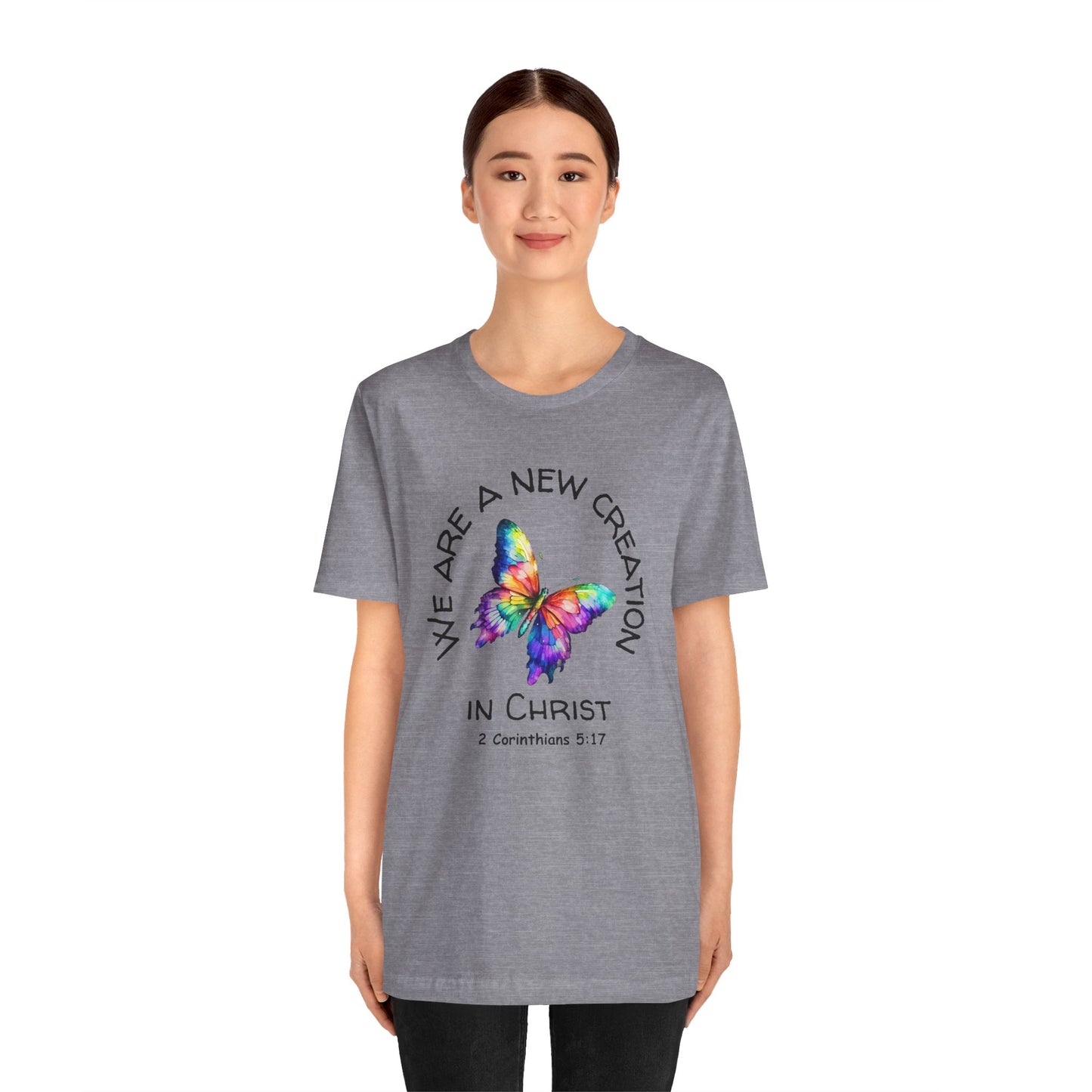 Butterfly New Creation Bella Canvas T‑Shirt | 2 Corinthians 5:17 Christian Faith Tee